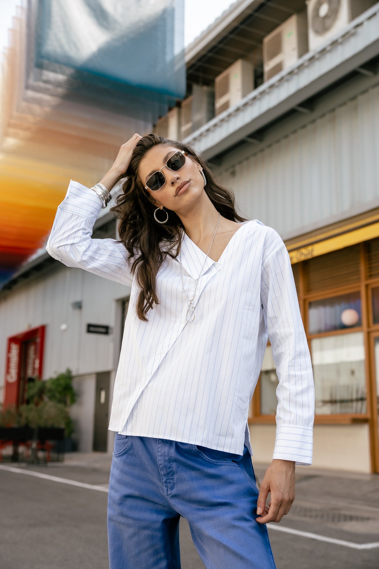 

Chemise à col asymétrique Femme Hazel Stripe white | Freeman T. Porter