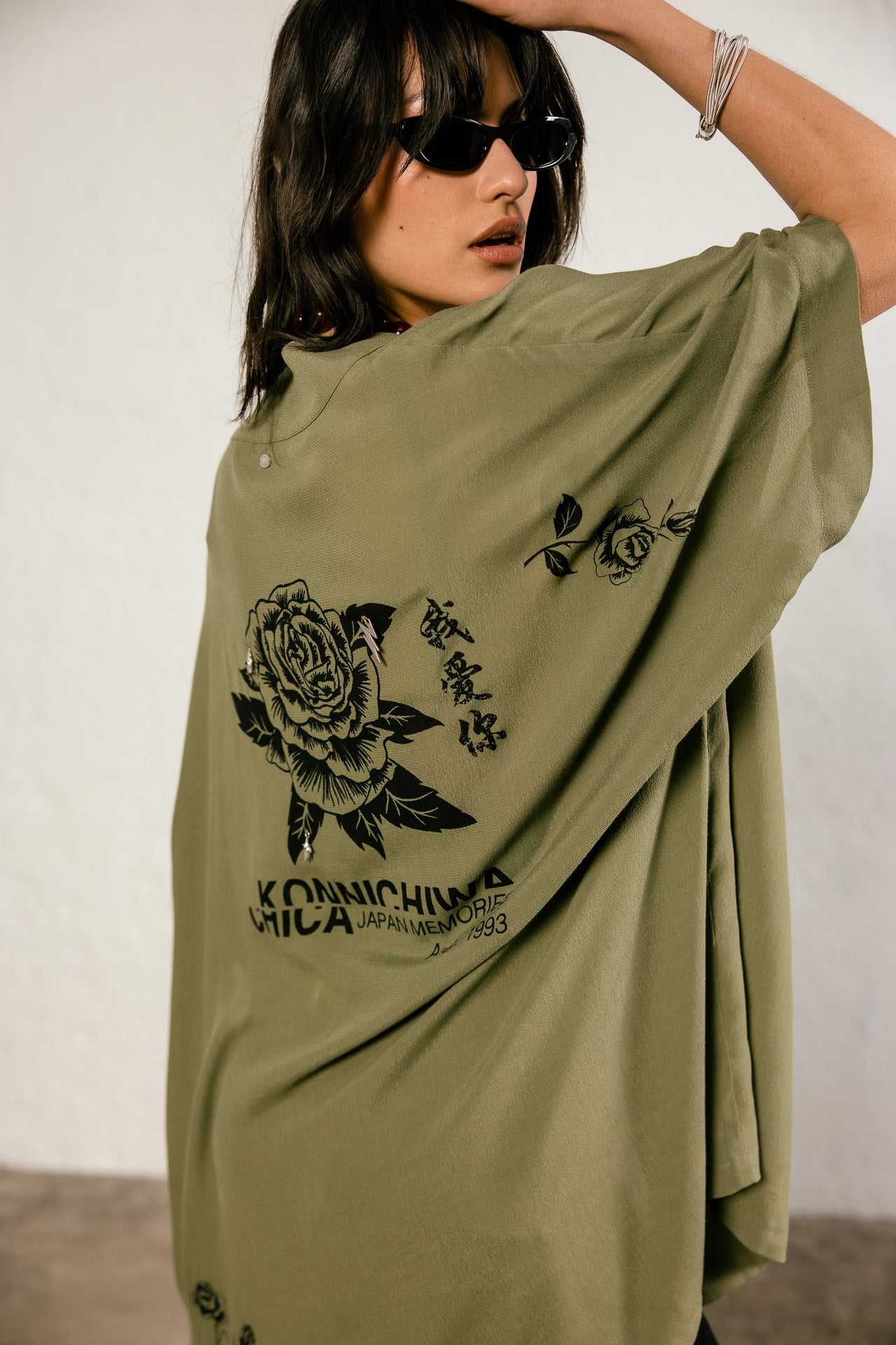 Kanna Rose Patterned Kimono, loden green | Freeman T. Porter