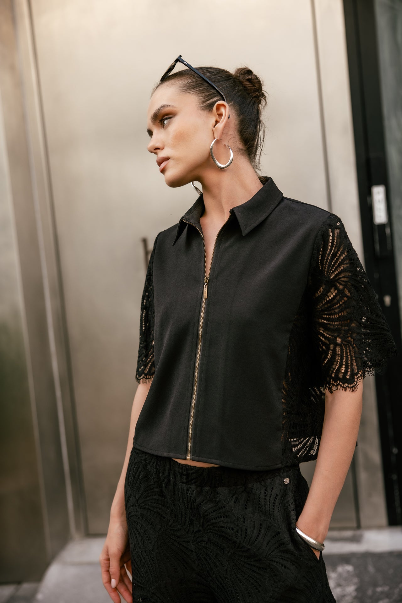 

Chemise courte zippée Femme Cezany Soft Lace black | Freeman T. Porter