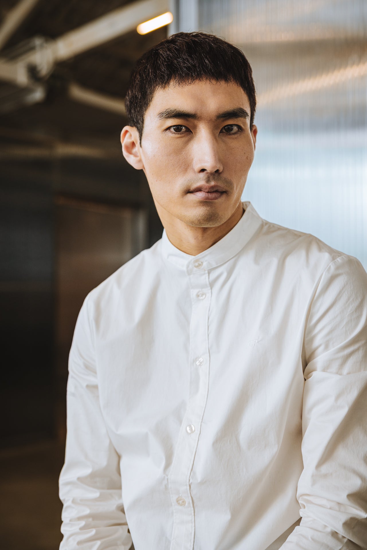 

Slim Fit Hemd mit Mao-Kragen Herren Anwar Poplin white | Freeman T. Porter