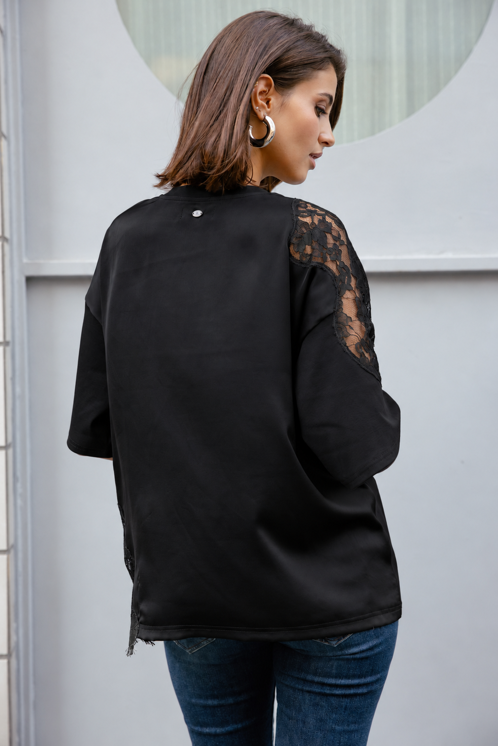 

Bi-Material-T-Shirt mit Spitze Damen Tizay Lace black | Freeman T. Porter