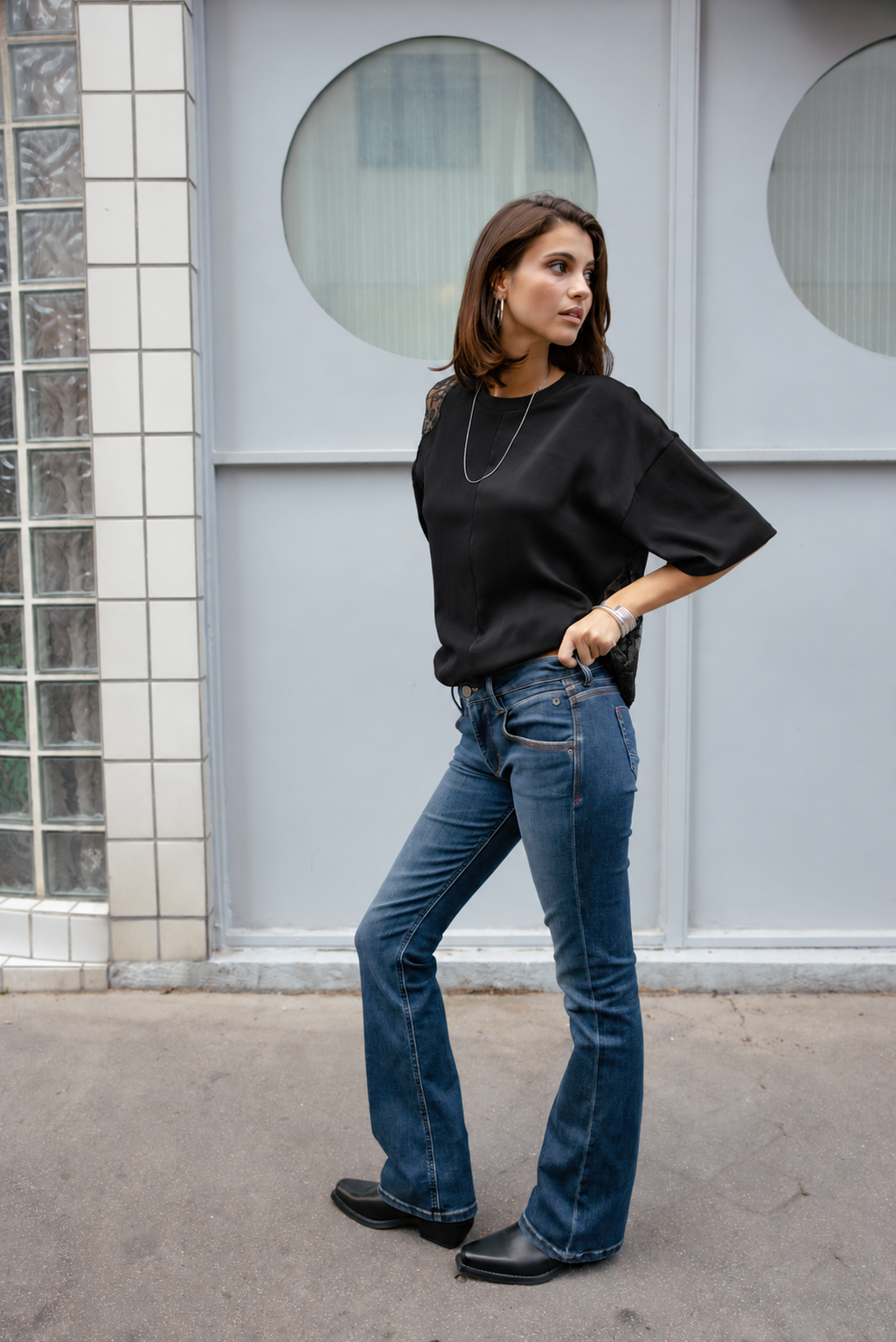 

Bi-Material-T-Shirt mit Spitze Damen Tizay Lace black | Freeman T. Porter