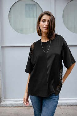 

Bi-Material-T-Shirt mit Spitze Damen Tizay Lace black | Freeman T. Porter