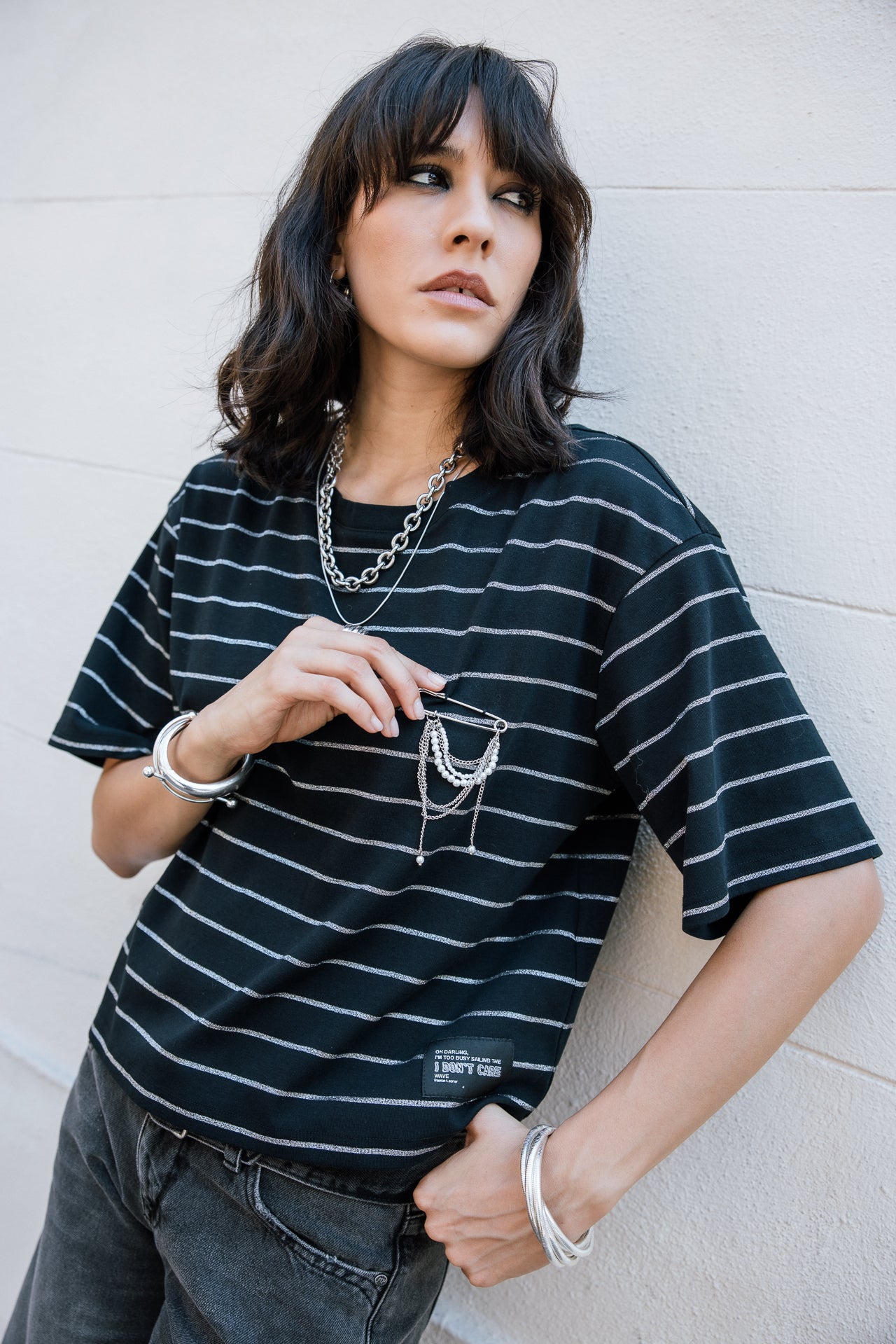 

T-shirt rayé avec bijoux Femme Tacy Sailor black | Freeman T. Porter