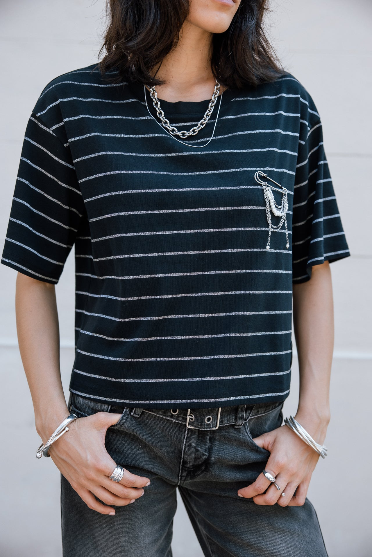 

T-shirt rayé avec bijoux Femme Tacy Sailor black | Freeman T. Porter