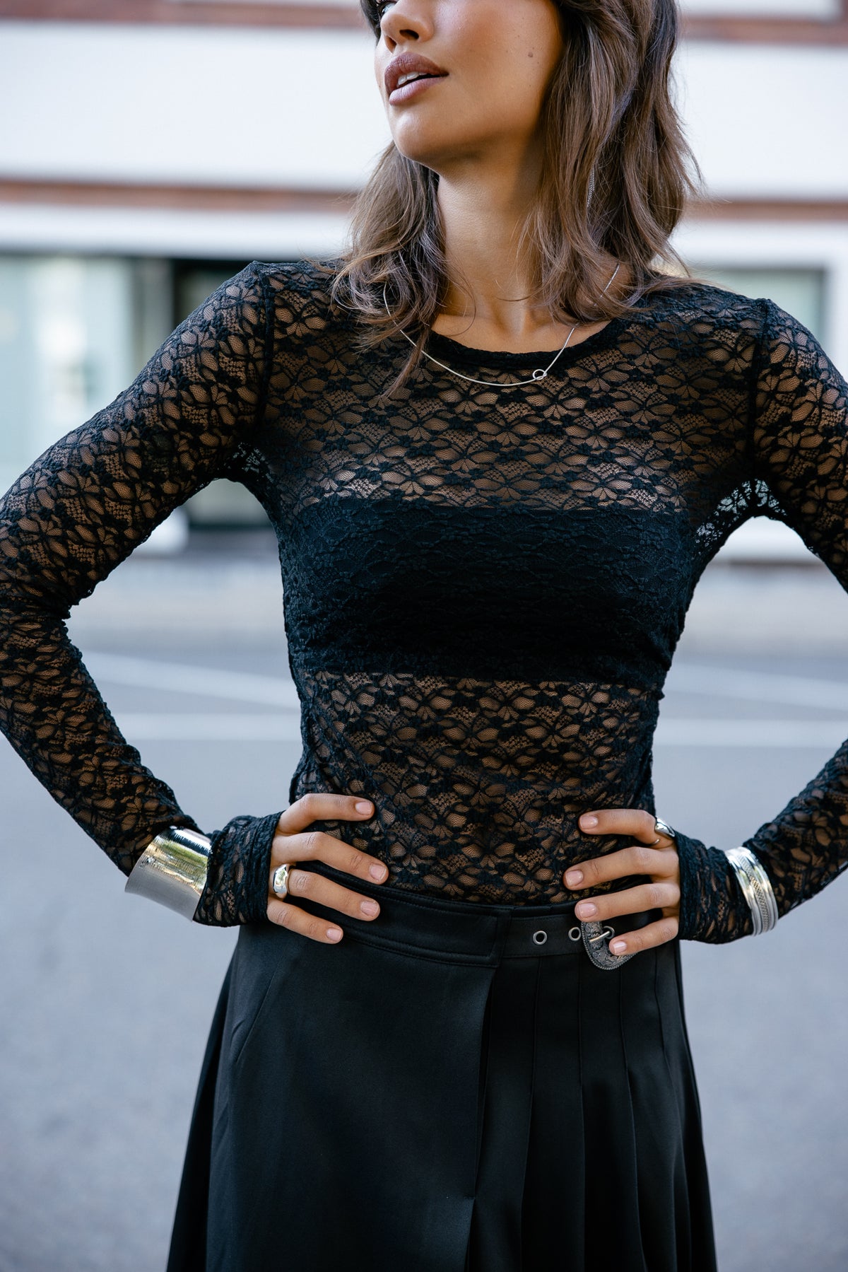 

Asymmetrisches Spitzen-Top Damen Tissy Lace black | Freeman T. Porter