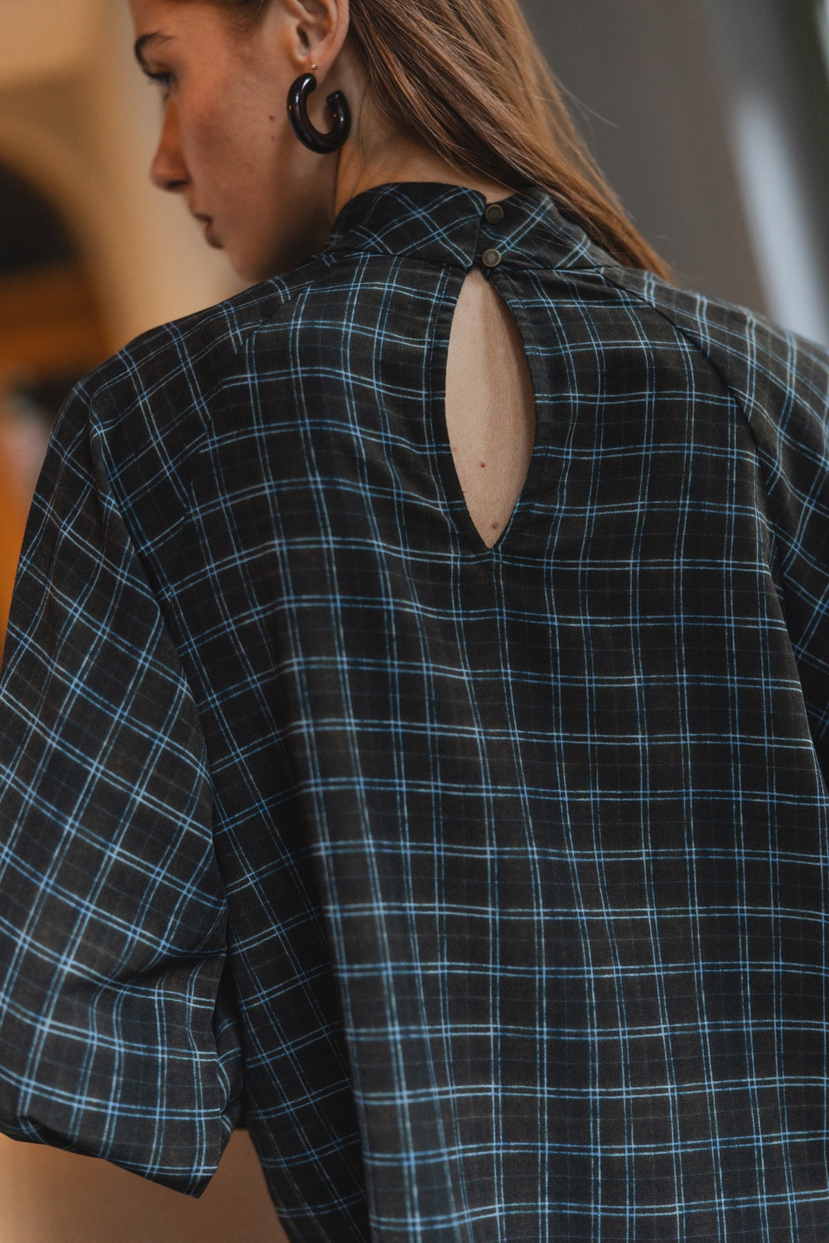 

Transparente Bluse mit Ballonärmeln Damen Terezia Tartan brown / blue | Freeman T. Porter