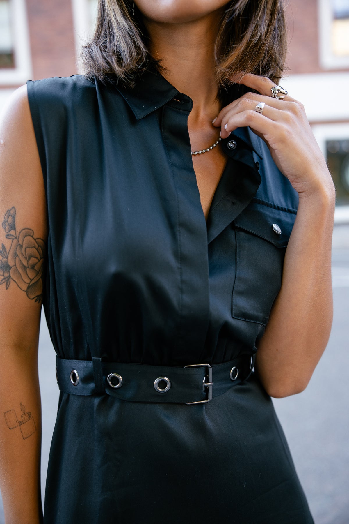 

Safari-Kleid mit Transparenz-Effekten Damen Retsy Plain black | Freeman T. Porter