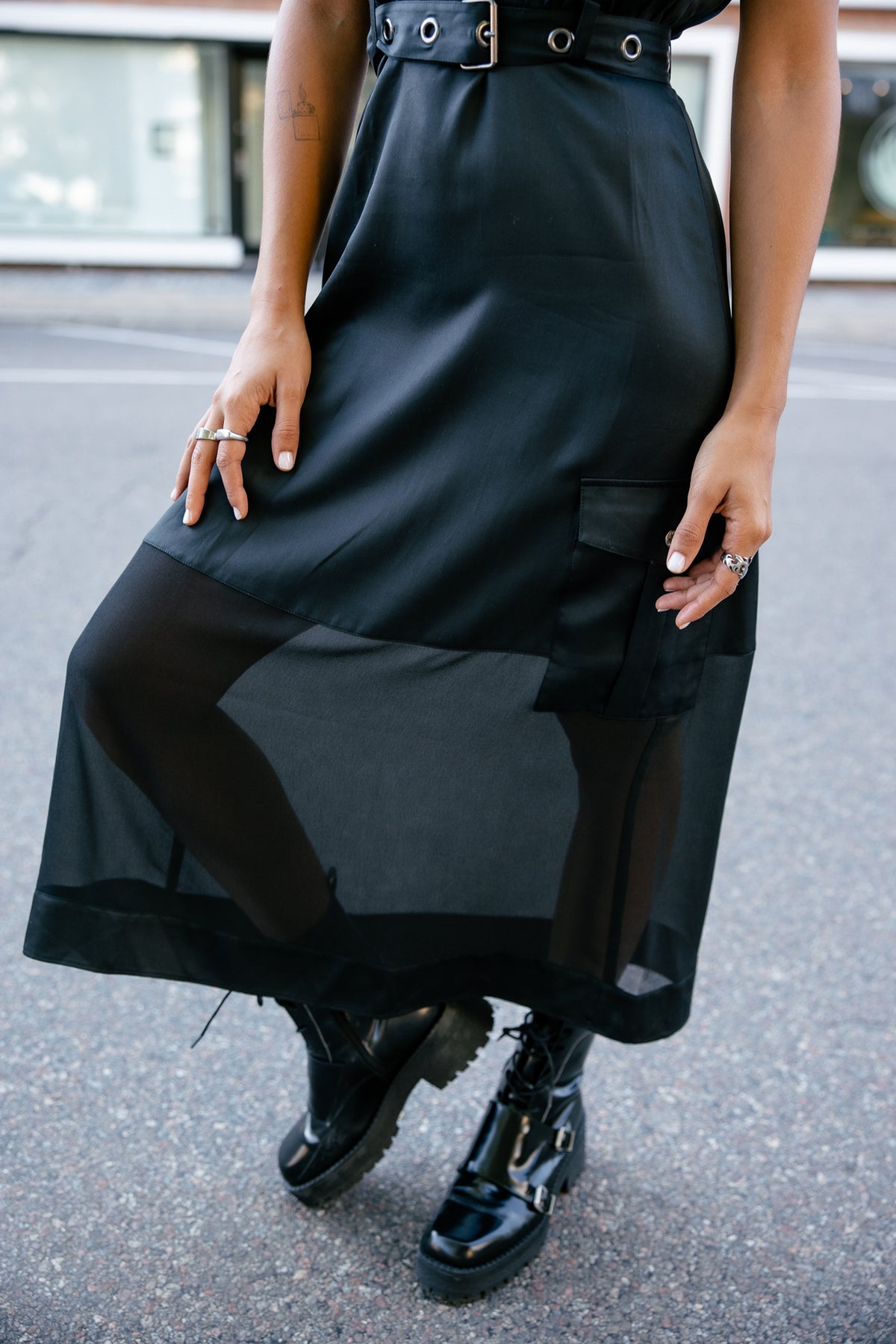 

Safari-Kleid mit Transparenz-Effekten Damen Retsy Plain black | Freeman T. Porter