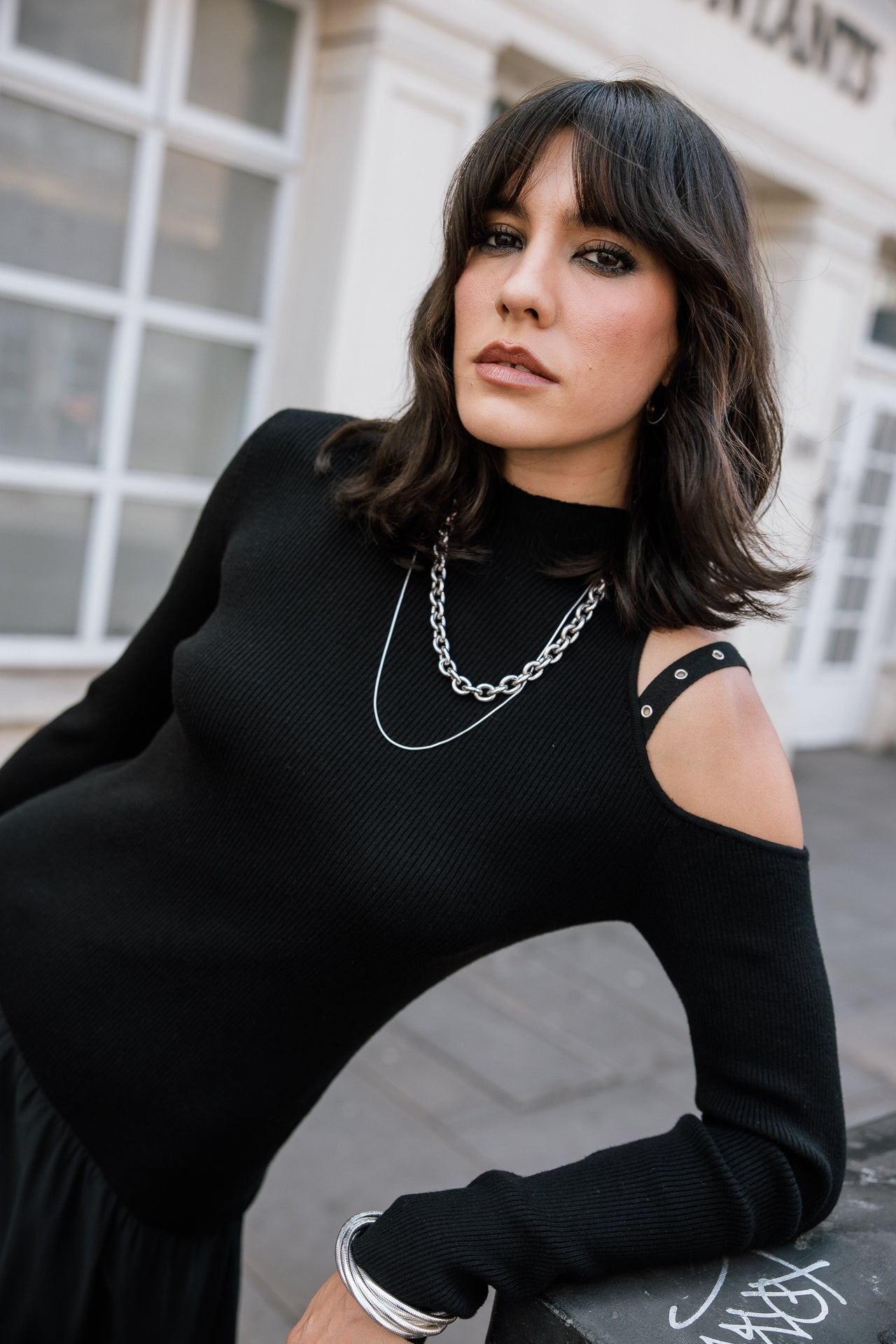 

Schulterfreies Kleid mit transparenten Elementen Damen Rajelle black | Freeman T. Porter