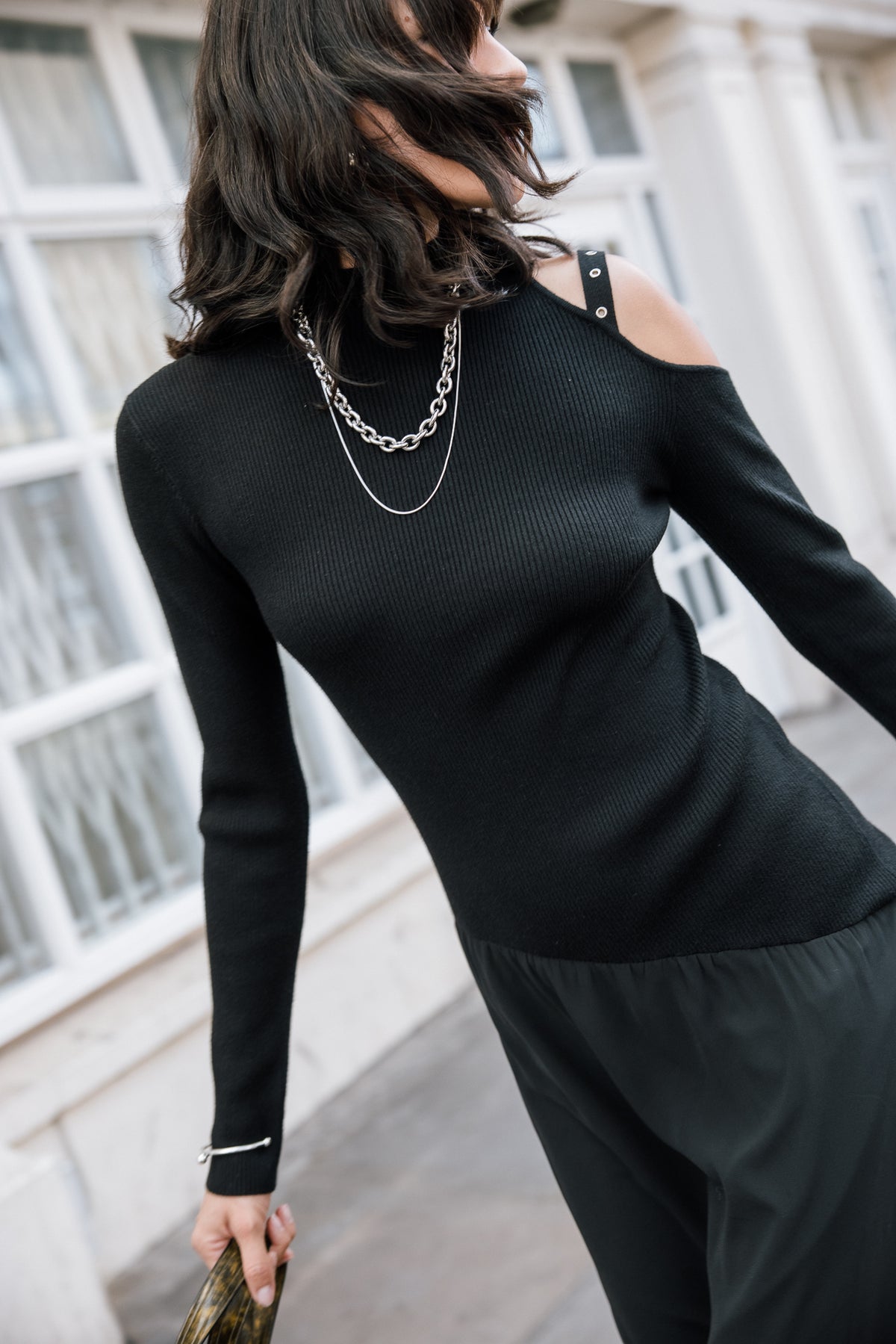 

Schulterfreies Kleid mit transparenten Elementen Damen Rajelle black | Freeman T. Porter