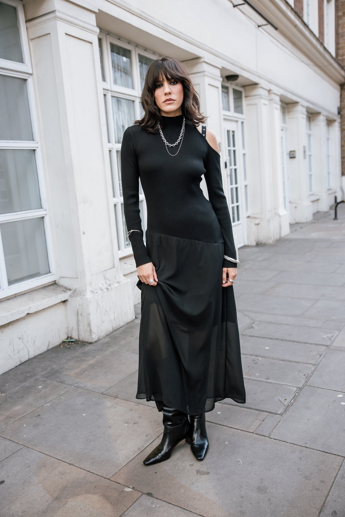 

Schulterfreies Kleid mit transparenten Elementen Damen Rajelle black | Freeman T. Porter