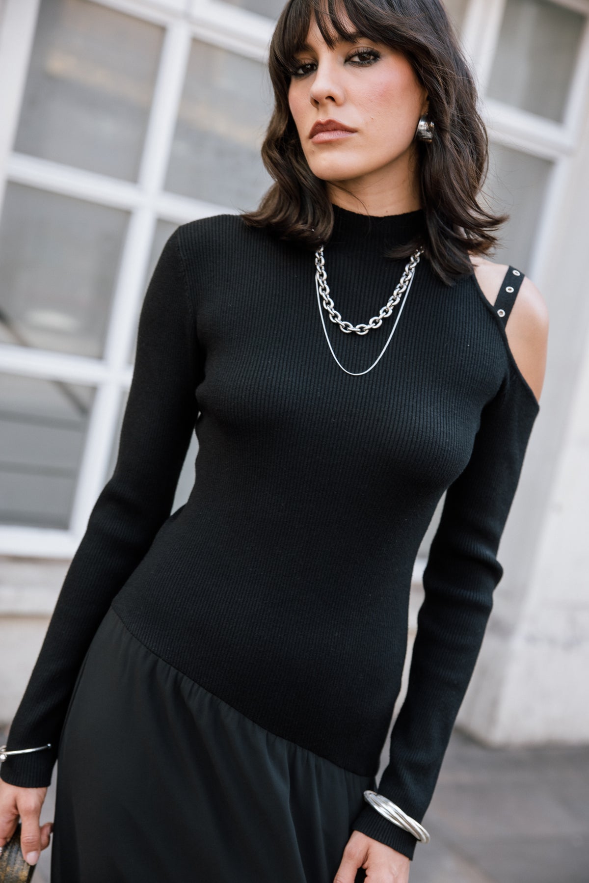 

Schulterfreies Kleid mit transparenten Elementen Damen Rajelle black | Freeman T. Porter