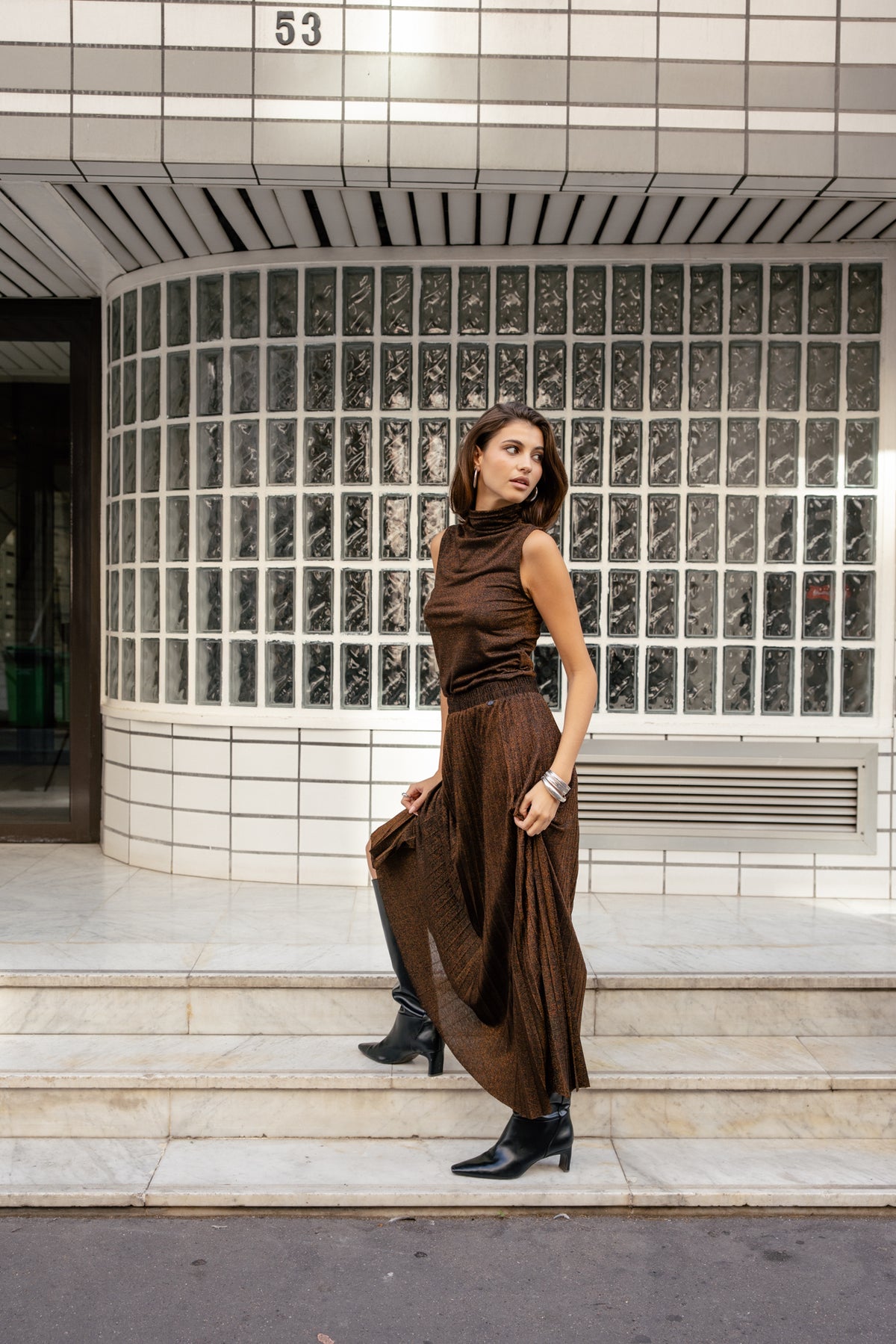 

Glitzernder Plisseerock Damen Jiwel copper | Freeman T. Porter