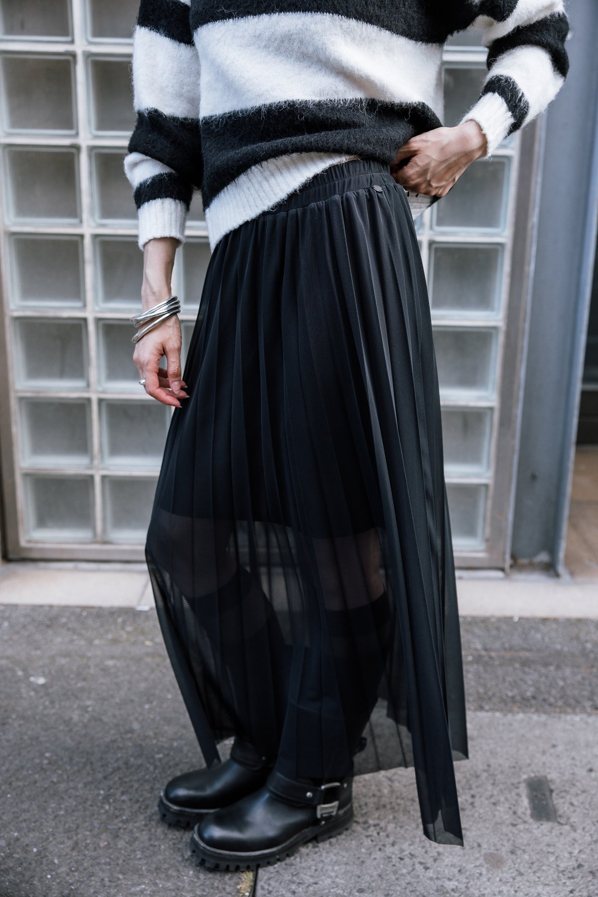 

Jupe plissée en voile Femme Jiwel Mesh black | Freeman T. Porter