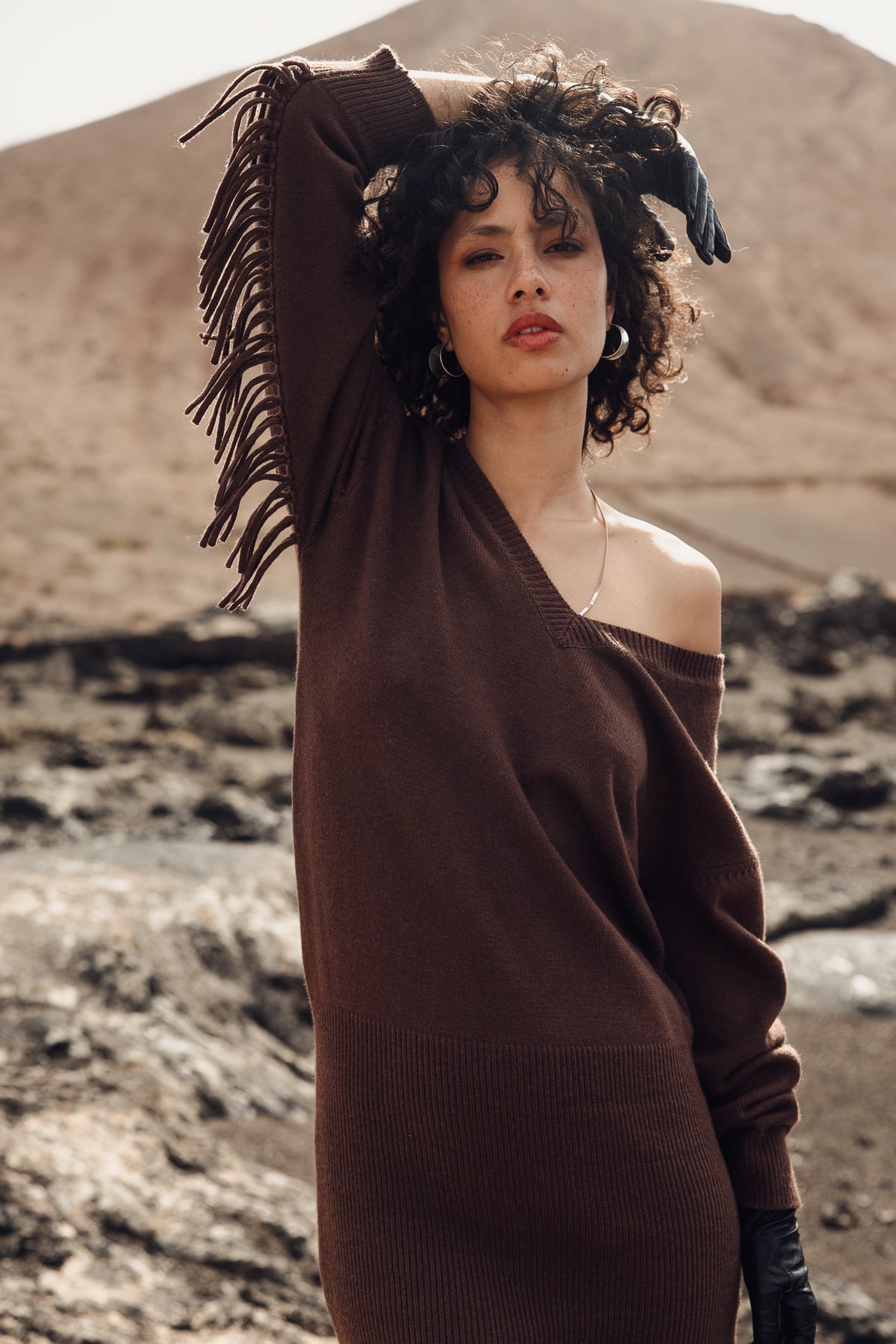 

Robe à manches frangées Femme Rakelle shaved chocolate | Freeman T. Porter
