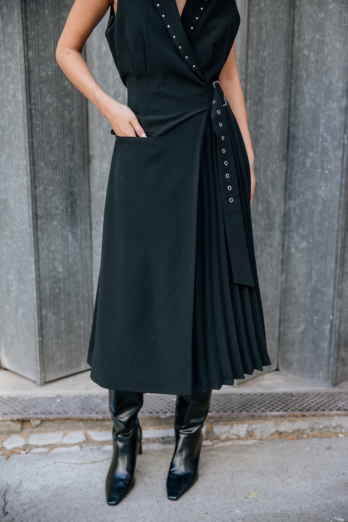 

Ausgestelltes Kleid mit Nieten  Damen Riliane Plain black | Freeman T. Porter