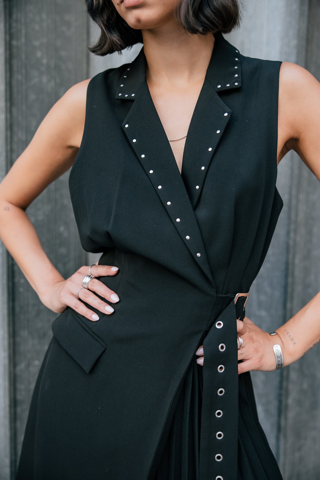 

Ausgestelltes Kleid mit Nieten  Damen Riliane Plain black | Freeman T. Porter