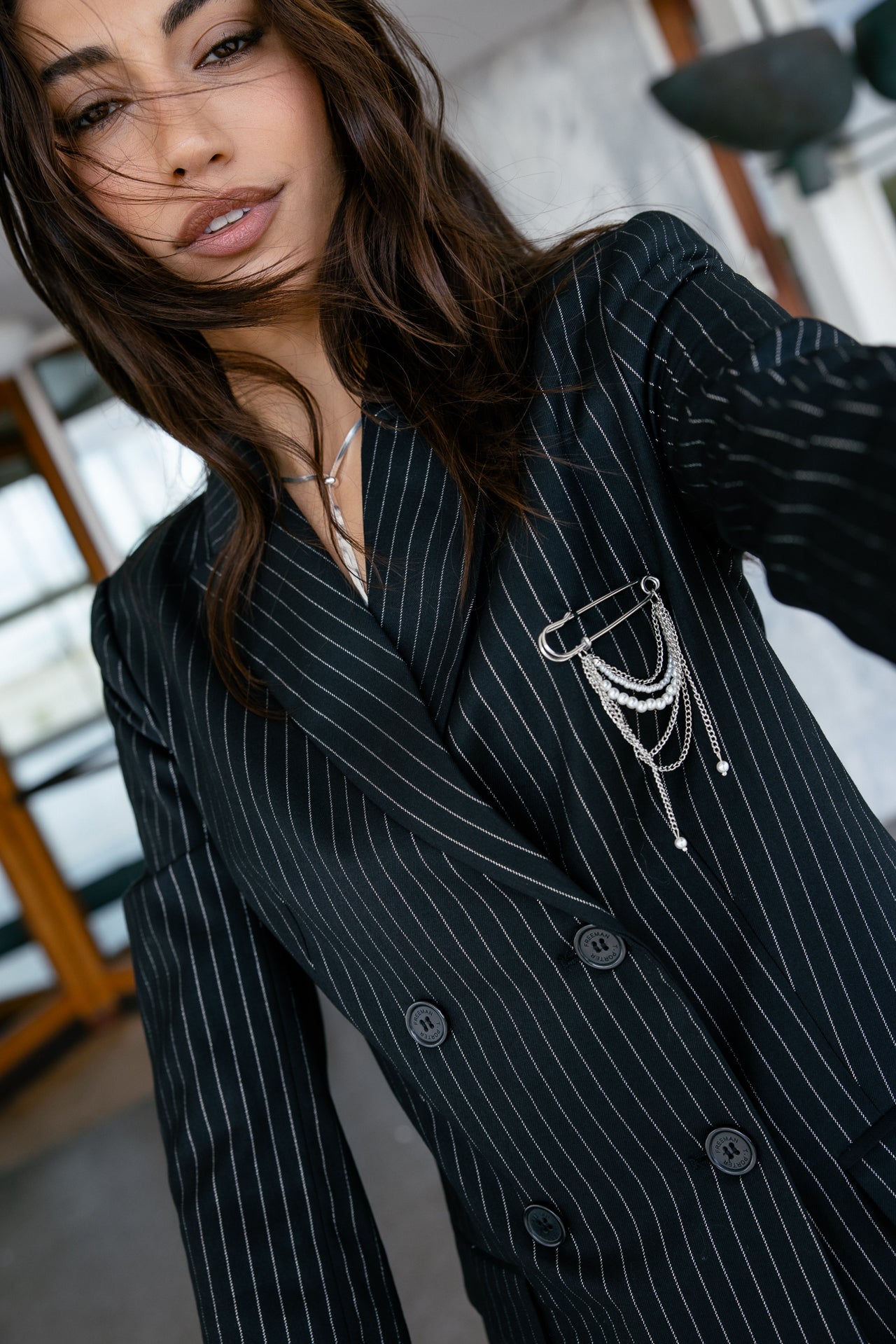 

Kurzes Blazer-Kleid Damen Rakely Stripe black | Freeman T. Porter