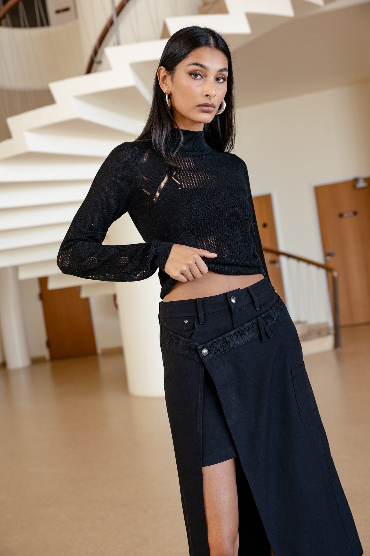 

Jupe asymétrique ceinture dentelle Femme Jorja Dust black | Freeman T. Porter