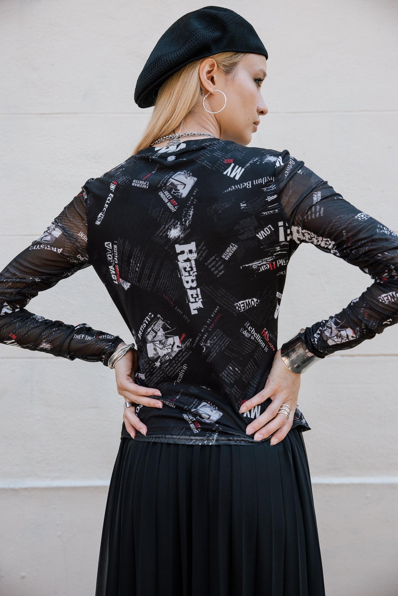 

Top en mesh imprimé Femme Tera Gazette black | Freeman T. Porter