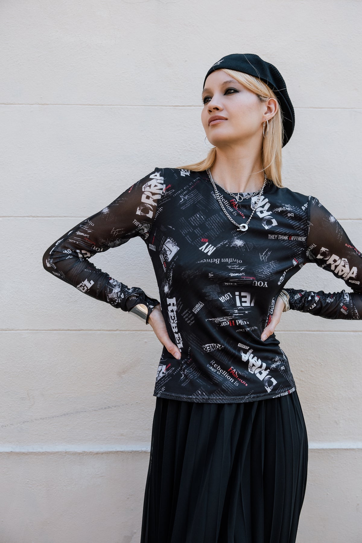 

Top en mesh imprimé Femme Tera Gazette black | Freeman T. Porter