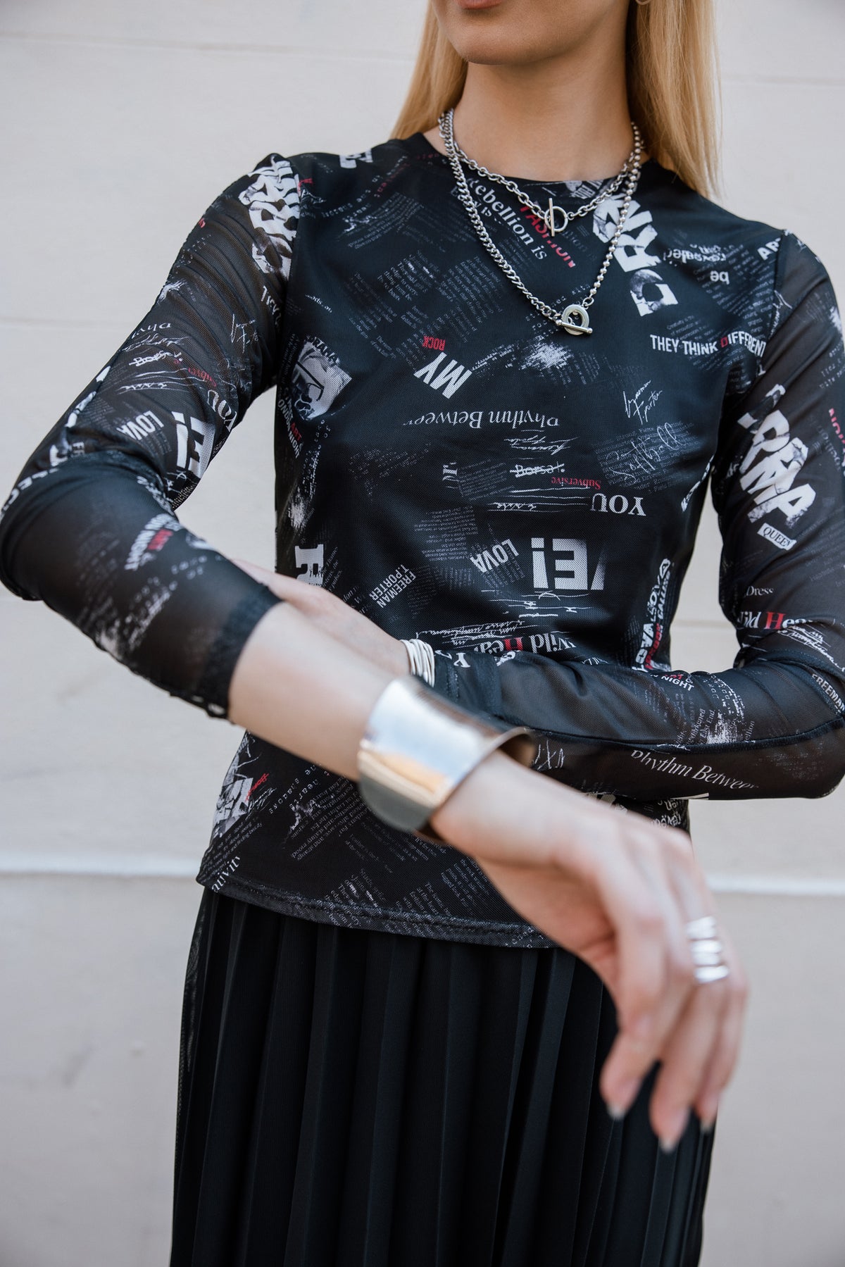 

Top en mesh imprimé Femme Tera Gazette black | Freeman T. Porter