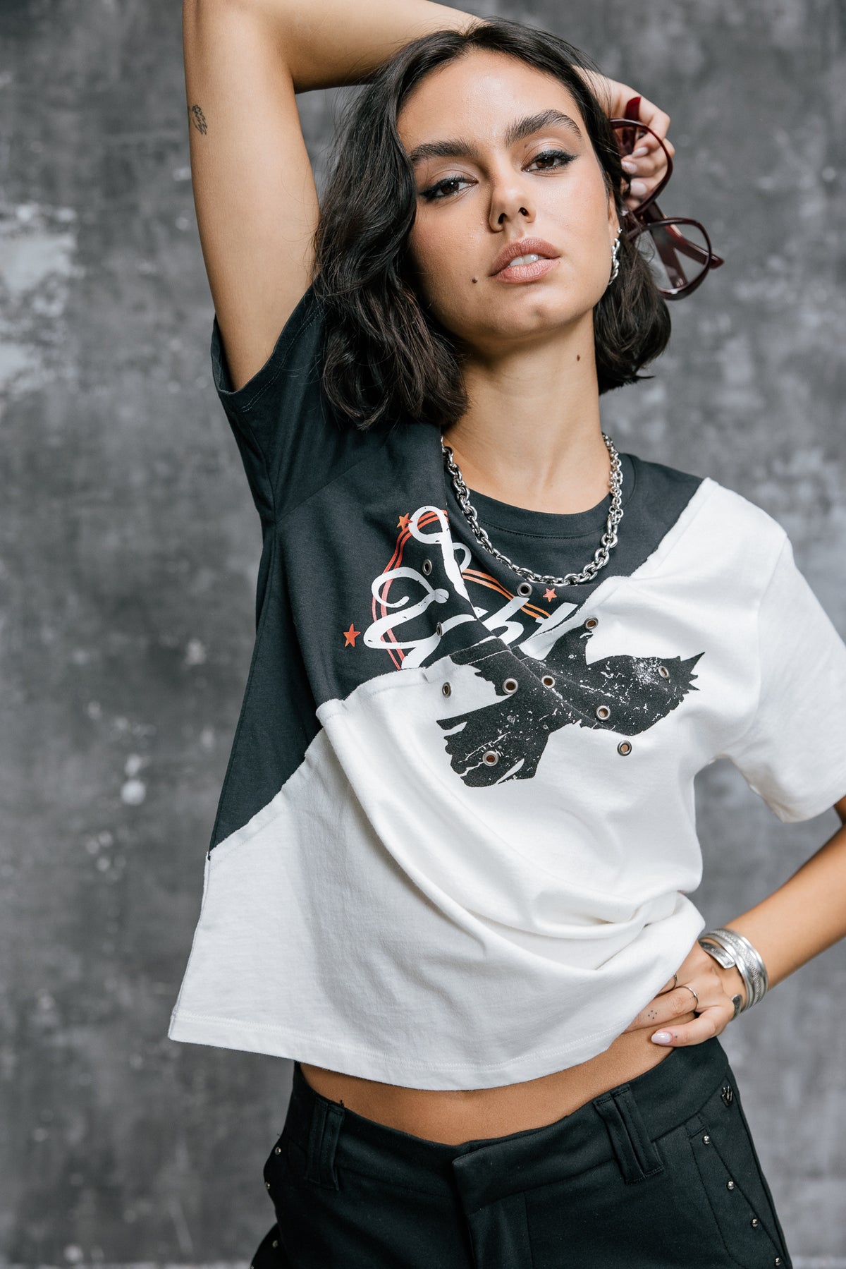 

T-shirt bicolor imprimé Femme Suria Mix Bird original | Freeman T. Porter