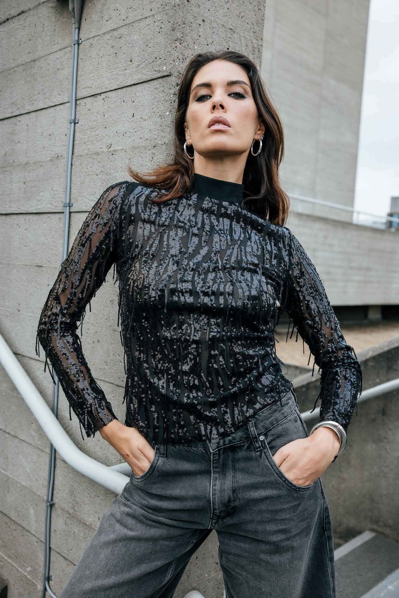 

Top en transparence et sequins Femme Thylane Shiny Zebra black | Freeman T. Porter