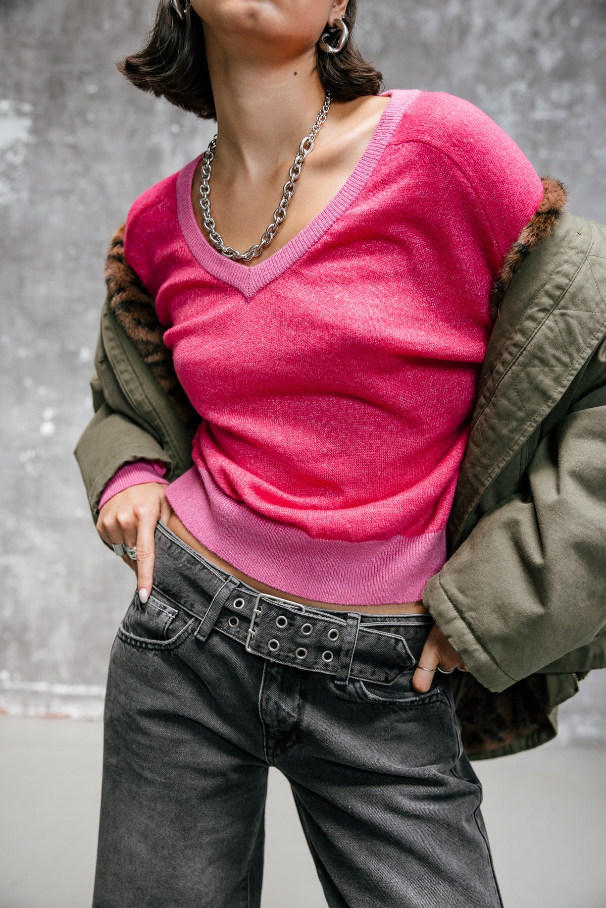 

Kurzer Pullover Damen Peio Bi-color raspberry | Freeman T. Porter