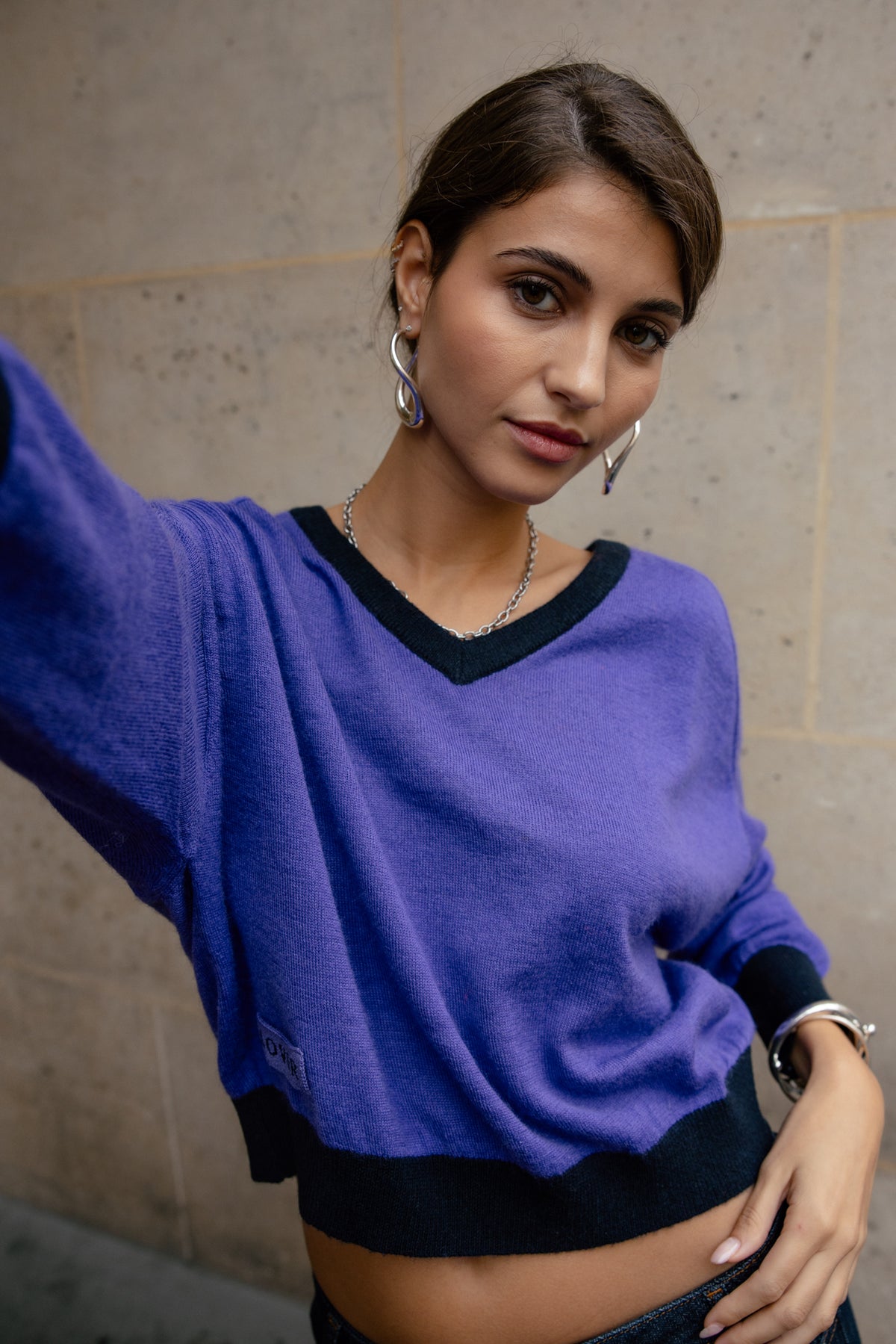 

Pullover mit Kontrastdetails Damen Peio Bi-color purple | Freeman T. Porter