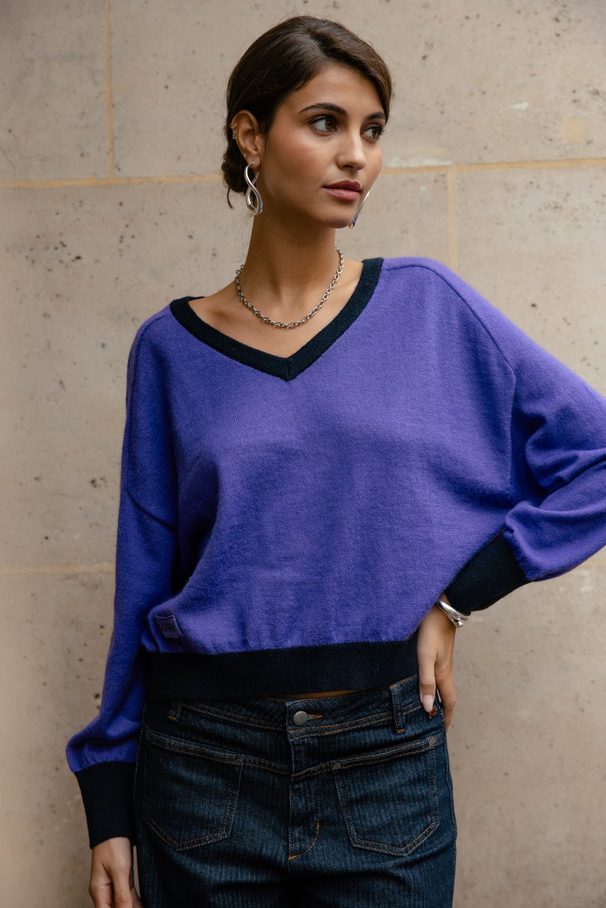 

Pullover mit Kontrastdetails Damen Peio Bi-color purple | Freeman T. Porter