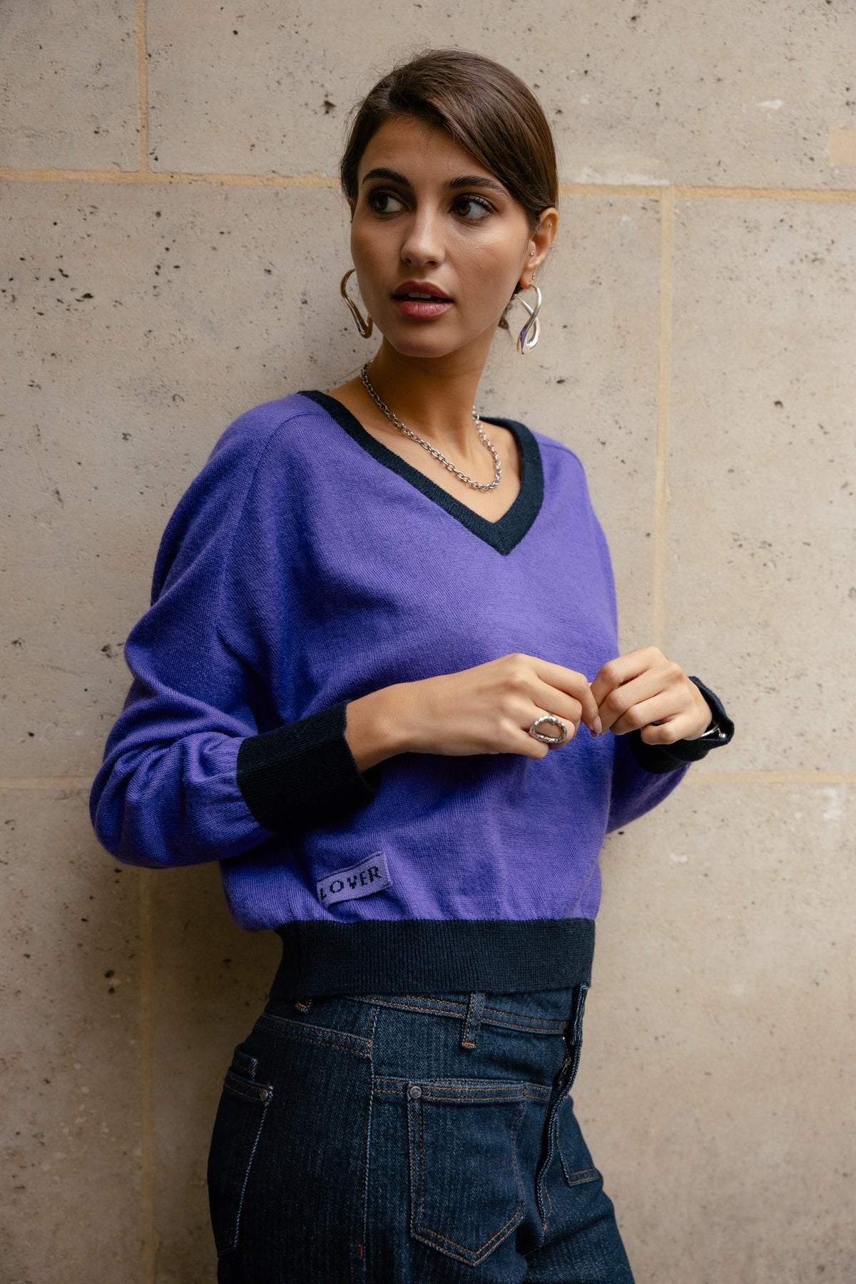 

Pullover mit Kontrastdetails Damen Peio Bi-color purple | Freeman T. Porter