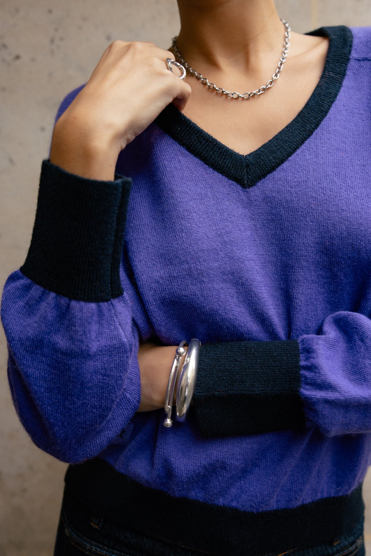 

Pullover mit Kontrastdetails Damen Peio Bi-color purple | Freeman T. Porter