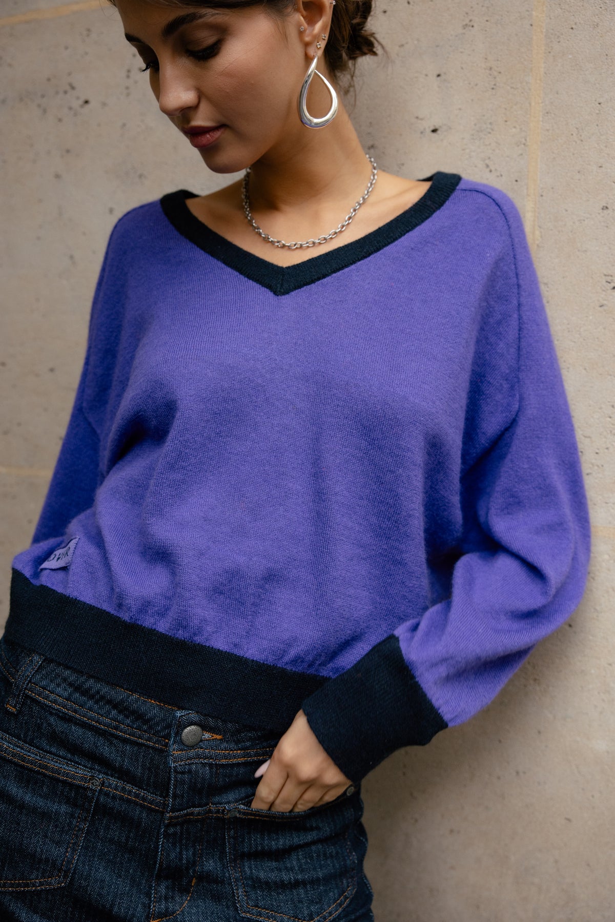 

Pullover mit Kontrastdetails Damen Peio Bi-color purple | Freeman T. Porter