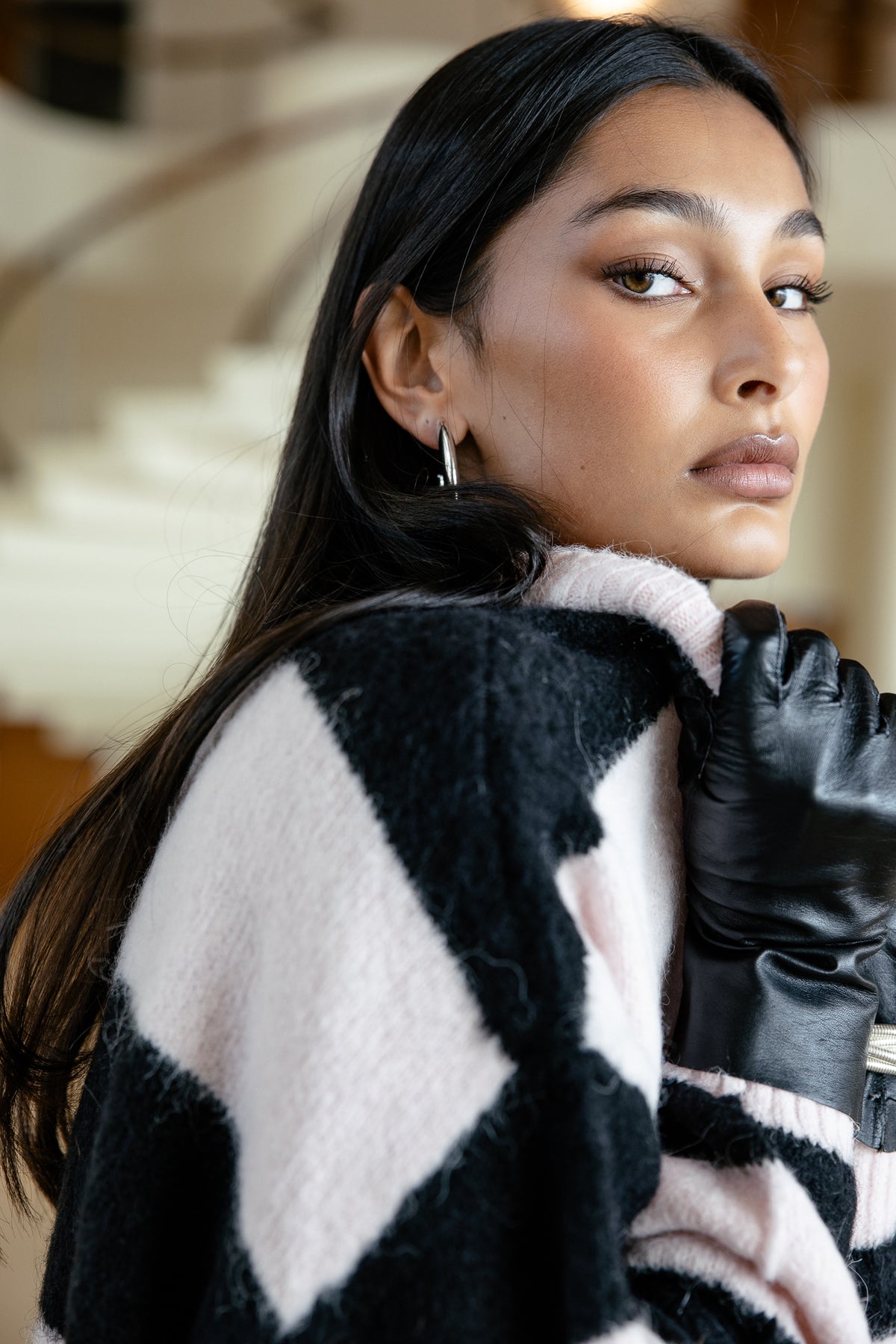 

Pull confortable fluffy Femme Phelicia Stripes light pink & black | Freeman T. Porter