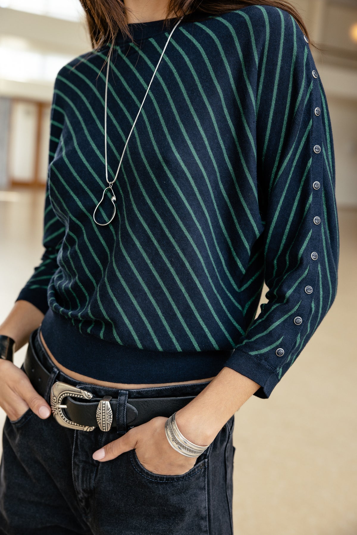 

Jersey de rayas con cintura elástica Mujer Pao Stripes Lurex dark sapphire | Freeman T. Porter