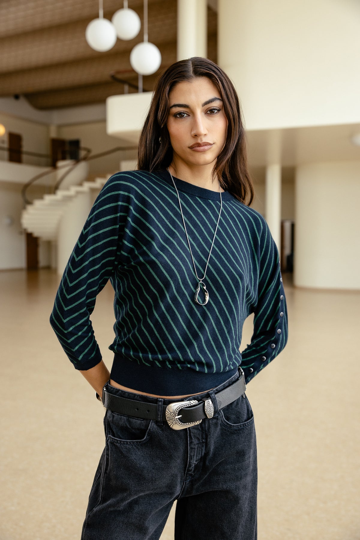 

Jersey de rayas con cintura elástica Mujer Pao Stripes Lurex dark sapphire | Freeman T. Porter