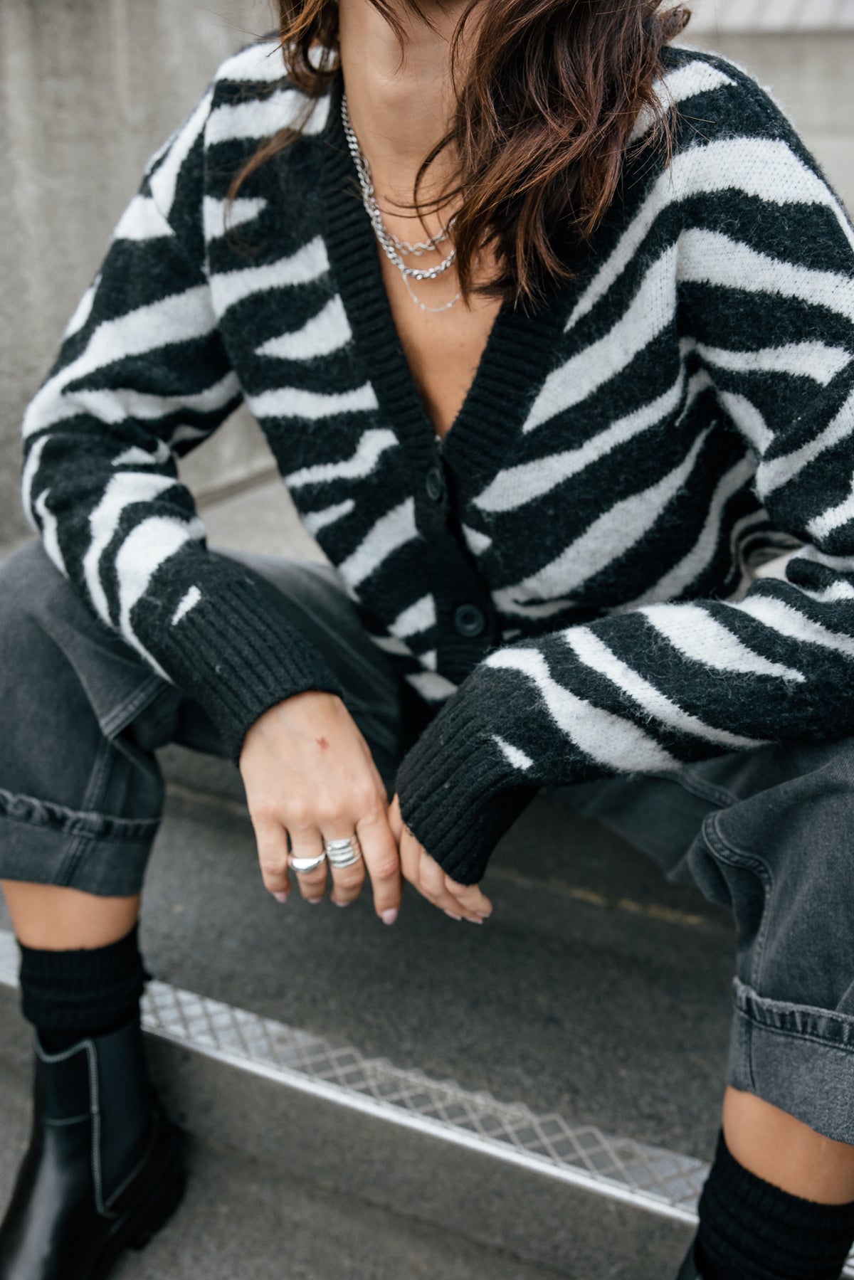 

Zebra-Cardigan Damen Geril Zebra white & black | Freeman T. Porter