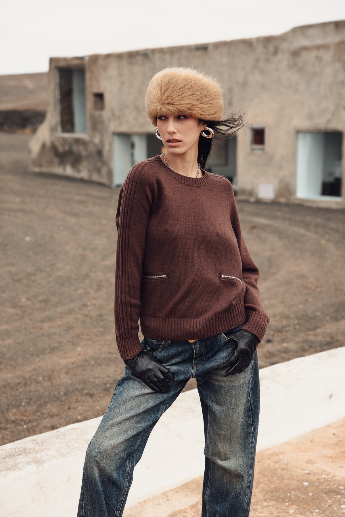 

Camisola confortável com bolsos de fecho Mulher Pelson chocolate | Freeman T. Porter