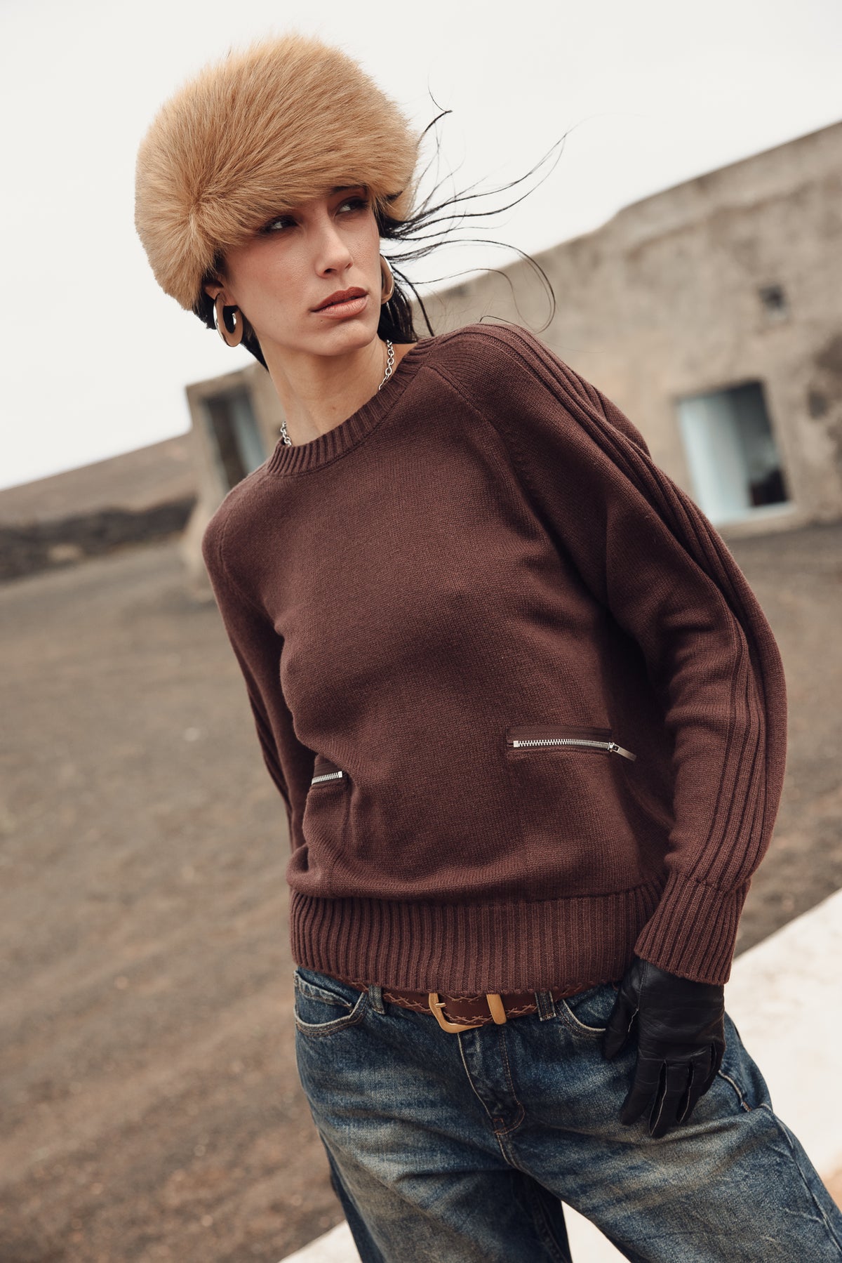 

Camisola confortável com bolsos de fecho Mulher Pelson chocolate | Freeman T. Porter
