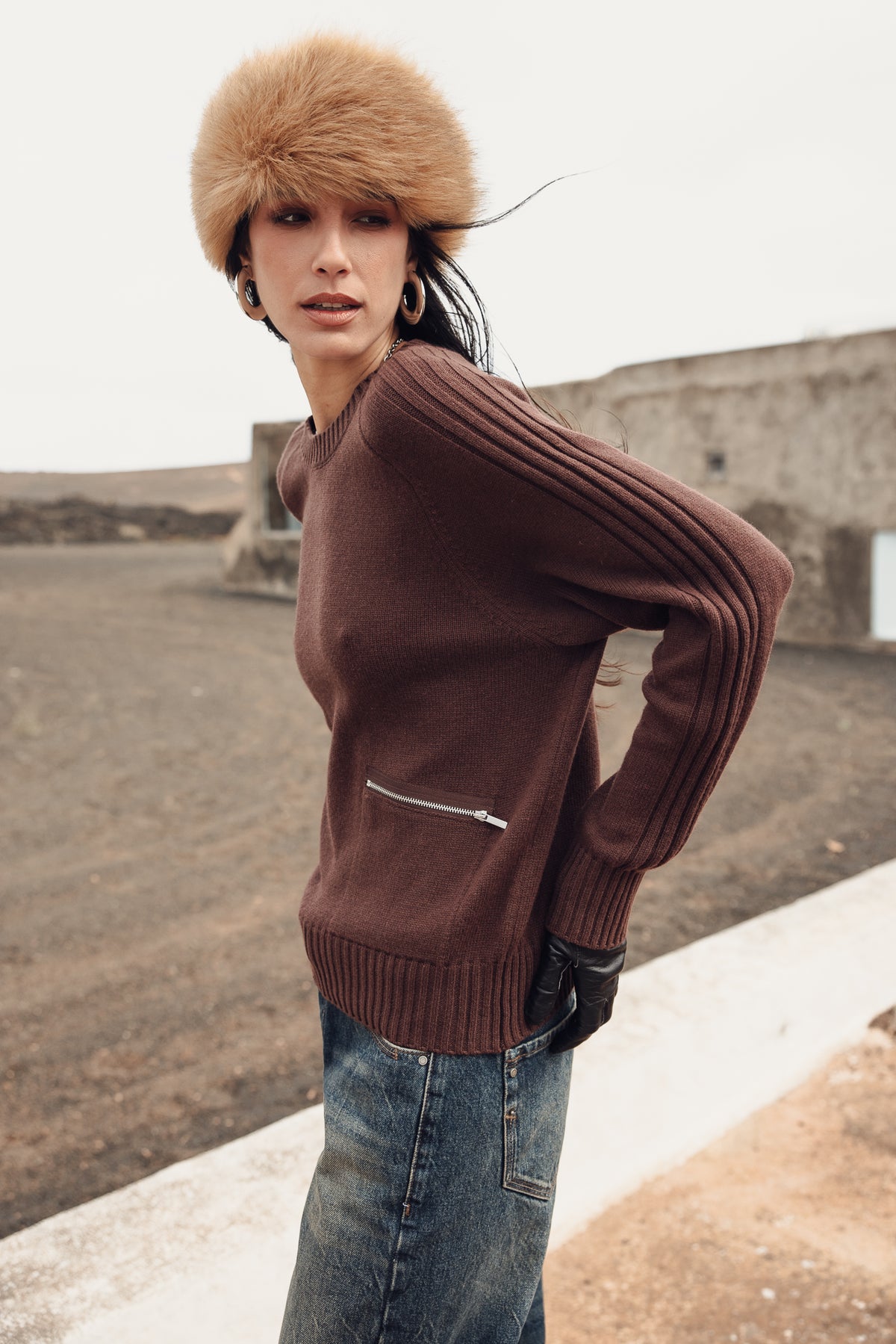 

Camisola confortável com bolsos de fecho Mulher Pelson chocolate | Freeman T. Porter