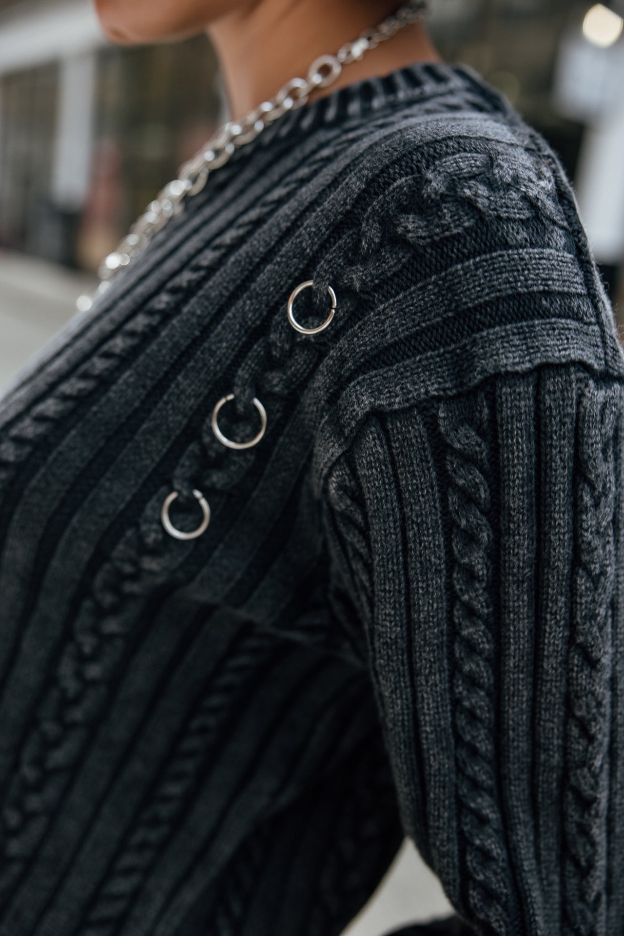 

Zopfstrickpullover mit Piercing Damen Pensee carbone | Freeman T. Porter