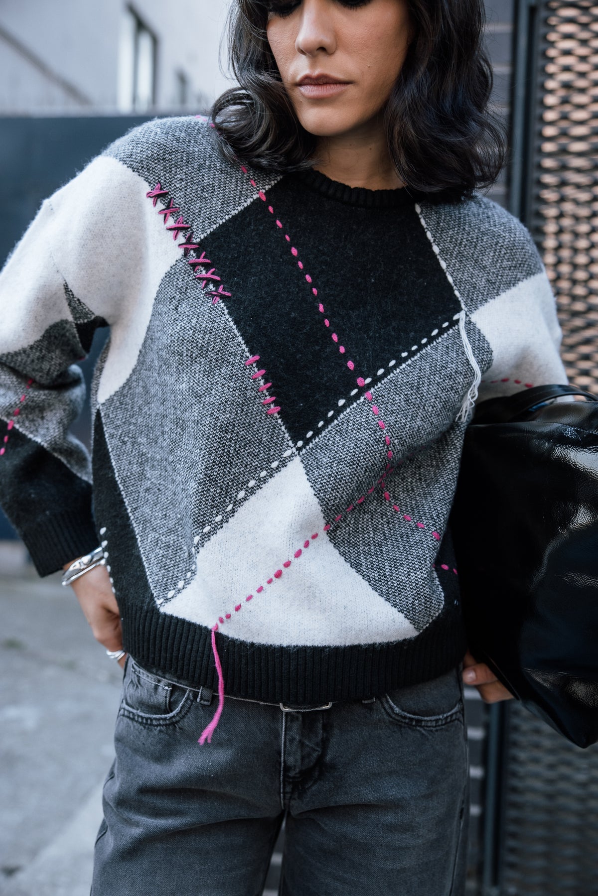 

Pull à carreaux détails contrastants Femme Phino Argyle original | Freeman T. Porter