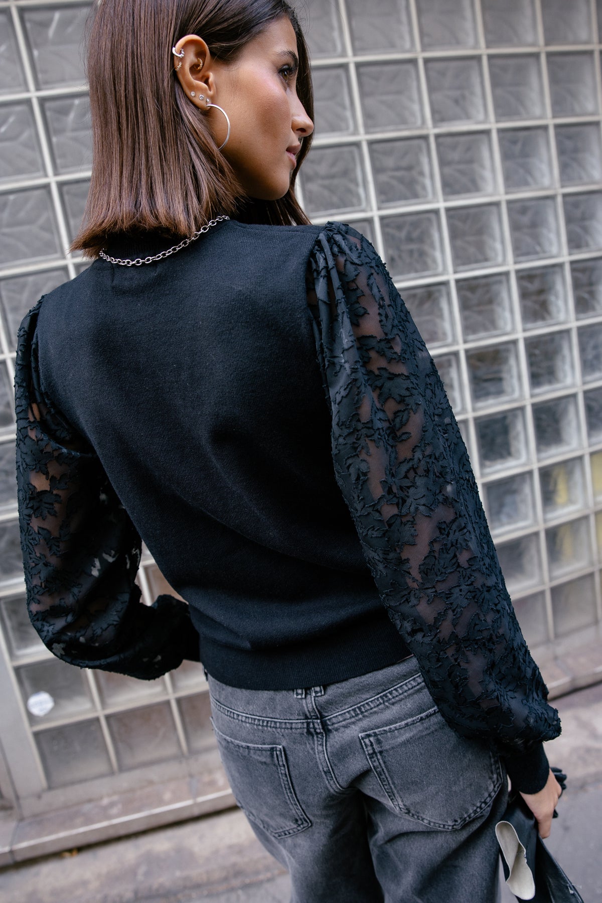 

Pull à manches en dentelle Femme Palmina Flowers black | Freeman T. Porter
