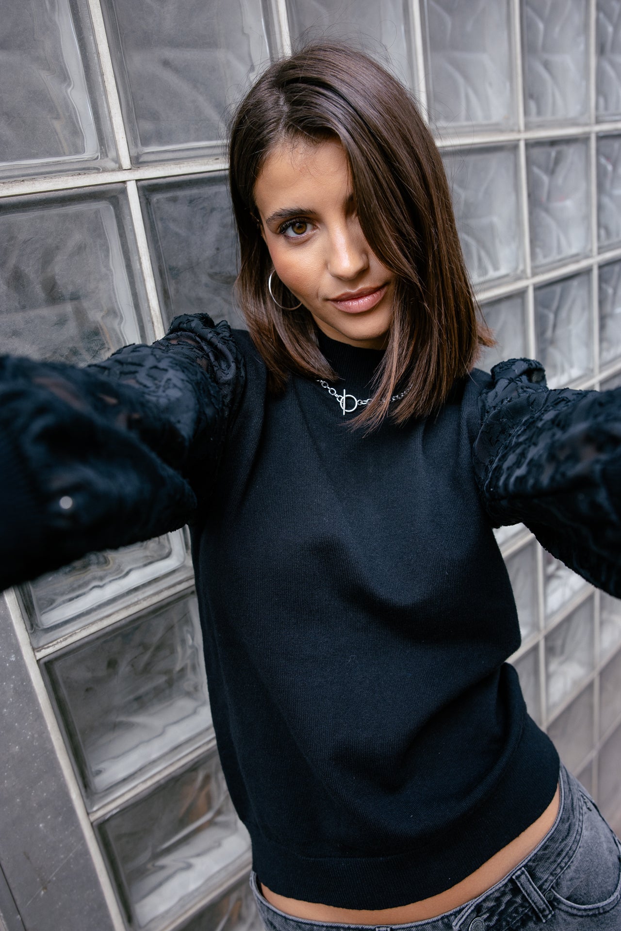 

Pull à manches en dentelle Femme Palmina Flowers black | Freeman T. Porter