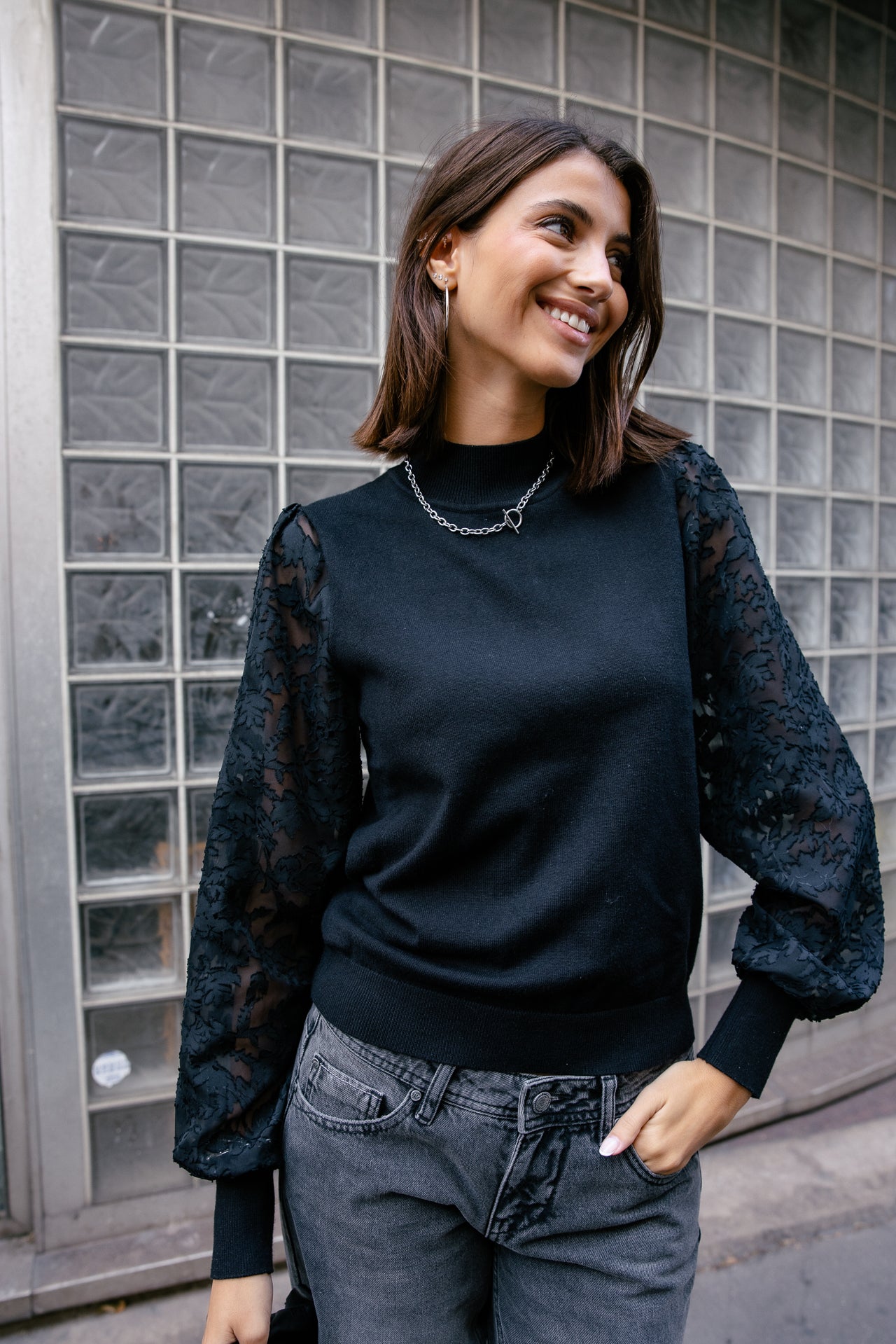 

Pull à manches en dentelle Femme Palmina Flowers black | Freeman T. Porter