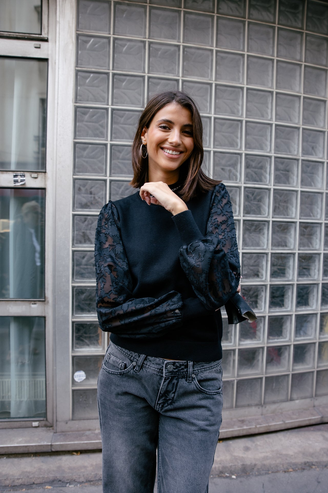 

Pull à manches en dentelle Femme Palmina Flowers black | Freeman T. Porter