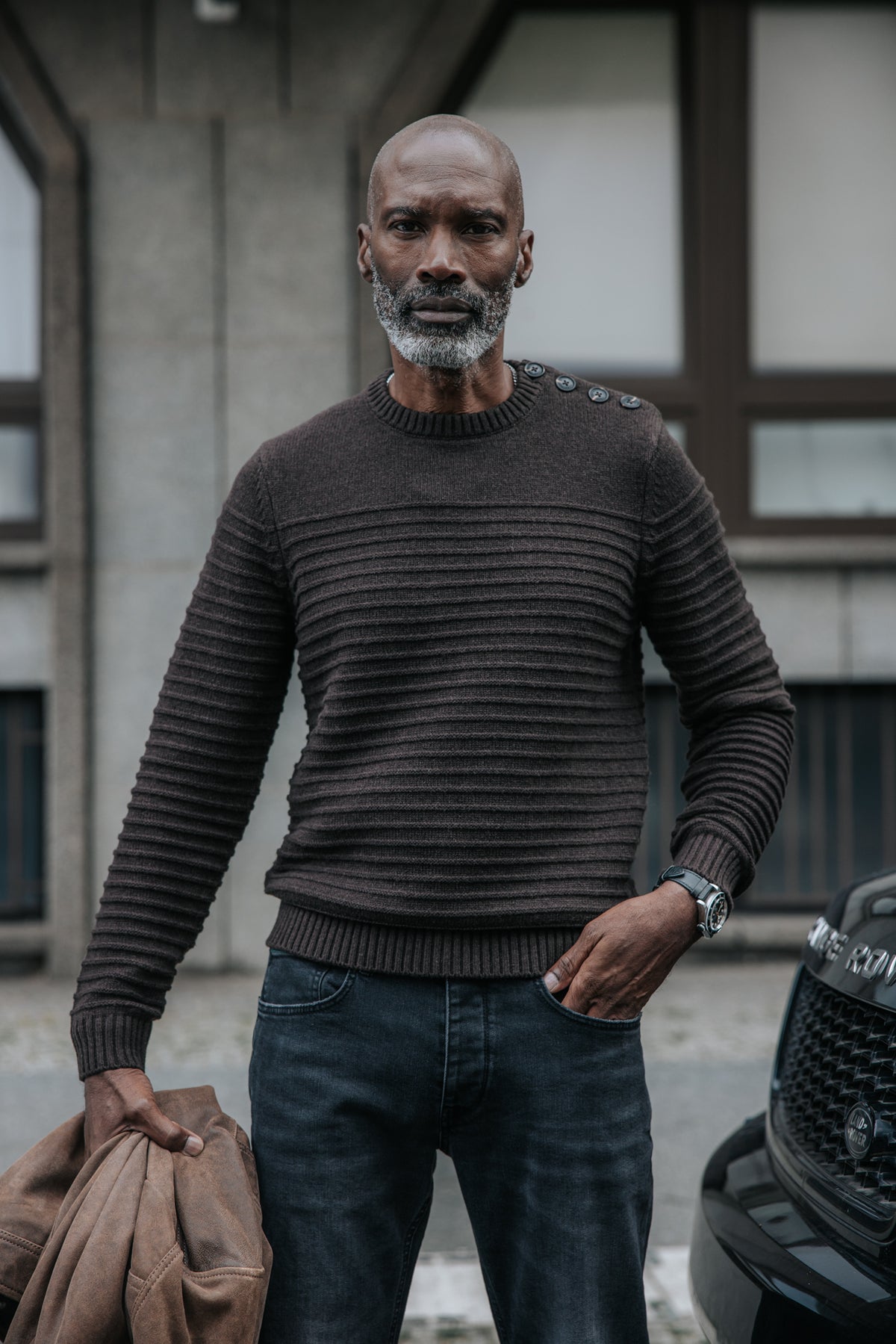 

Strukturierter Pullover mit Knopf Herren Ackley Tide brown | Freeman T. Porter