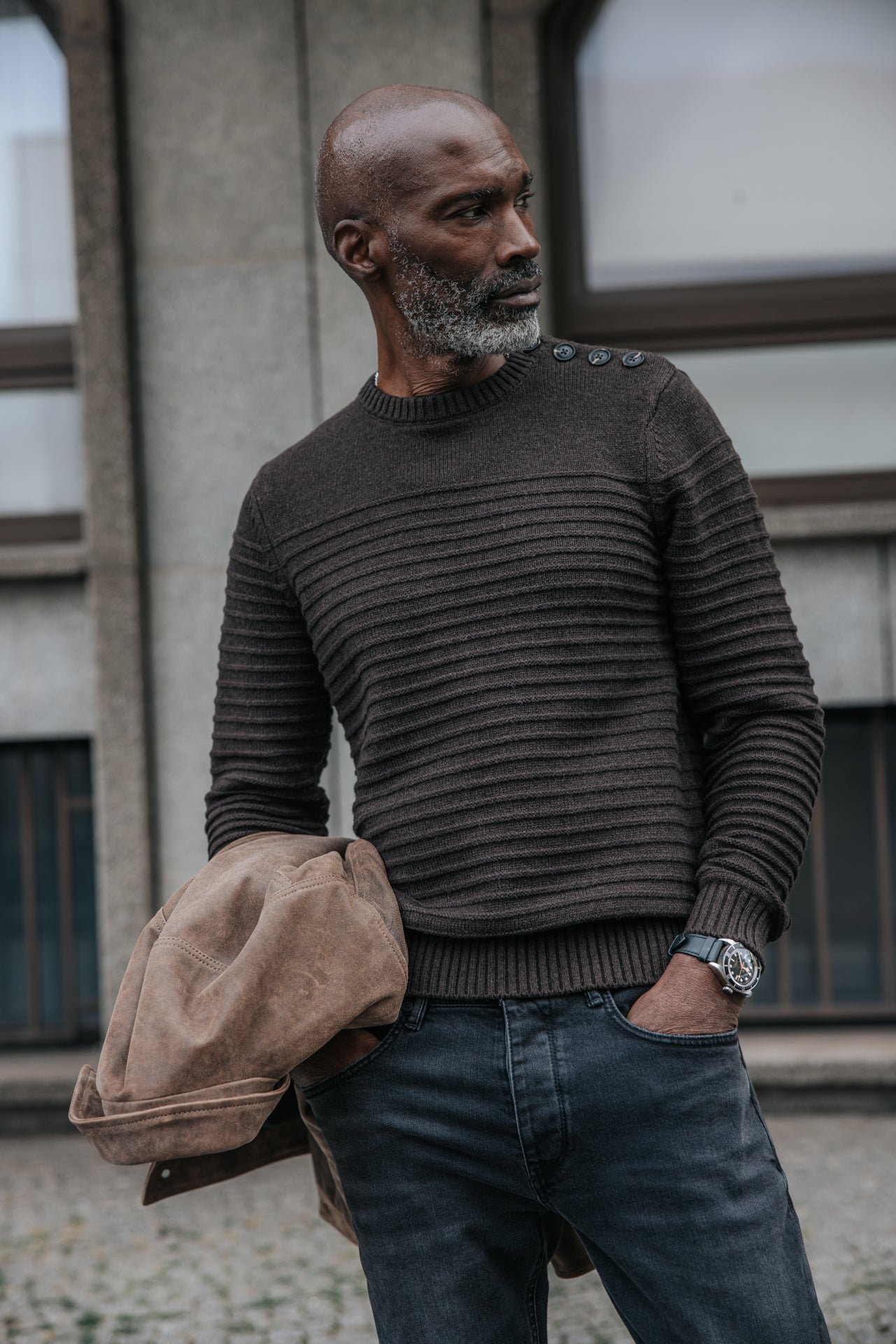 

Strukturierter Pullover mit Knopf Herren Ackley Tide brown | Freeman T. Porter